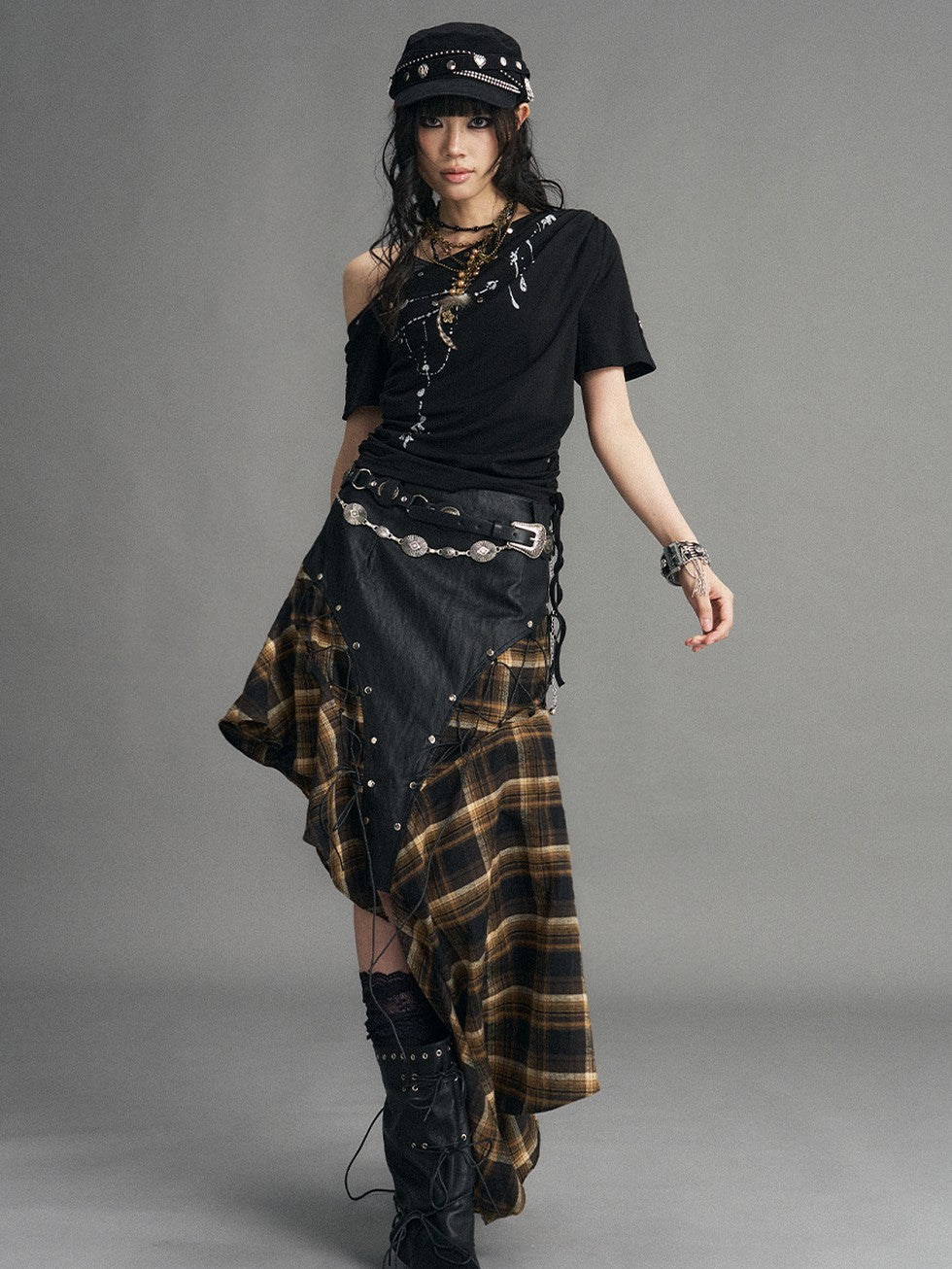 Frustration Garden Punk Print Ruched Asymmetrical Layered Halter Women&