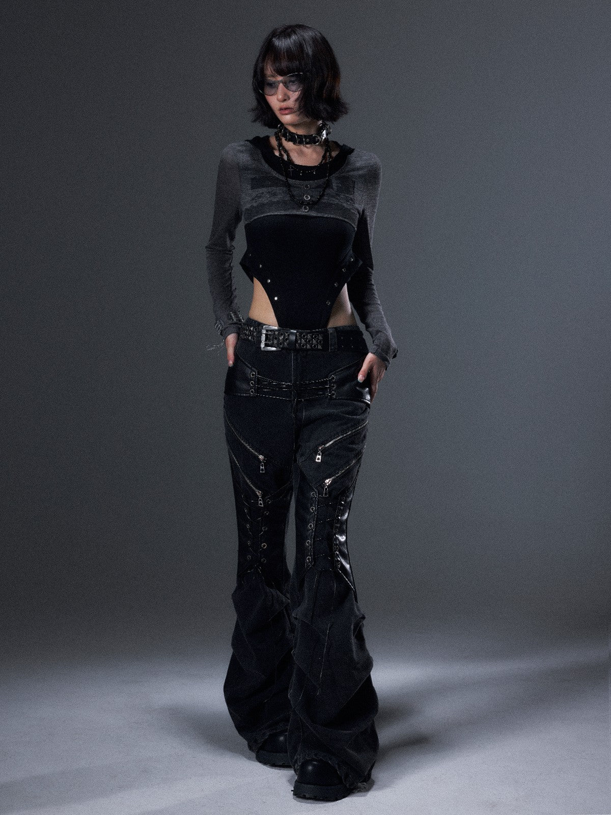 Frustration Garden Punk Printed Studded Faux Two Piece Hooded Slim Women&
