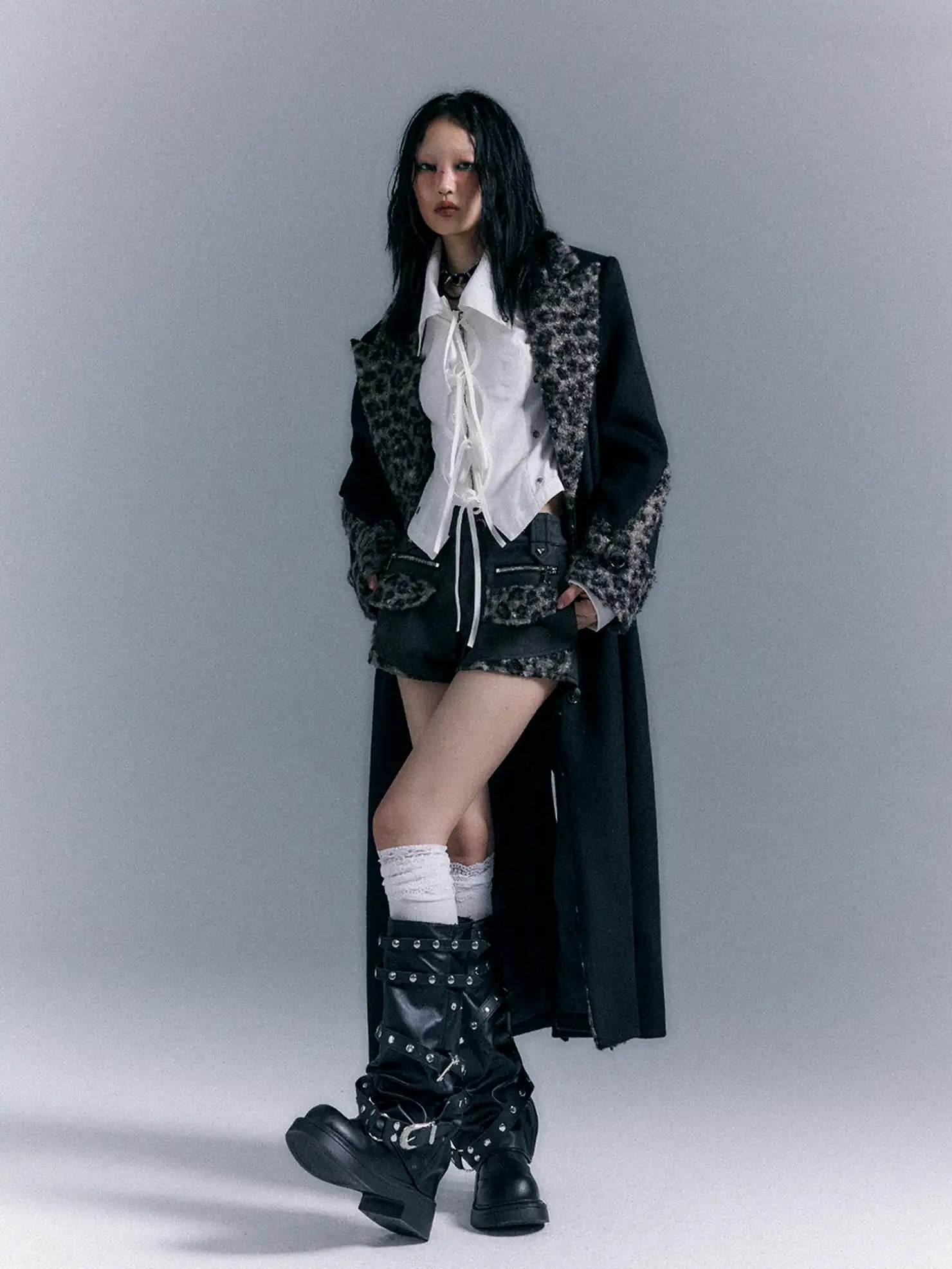 Frustration Garden Punk Retro Leopard Patchwork Leather Shorts