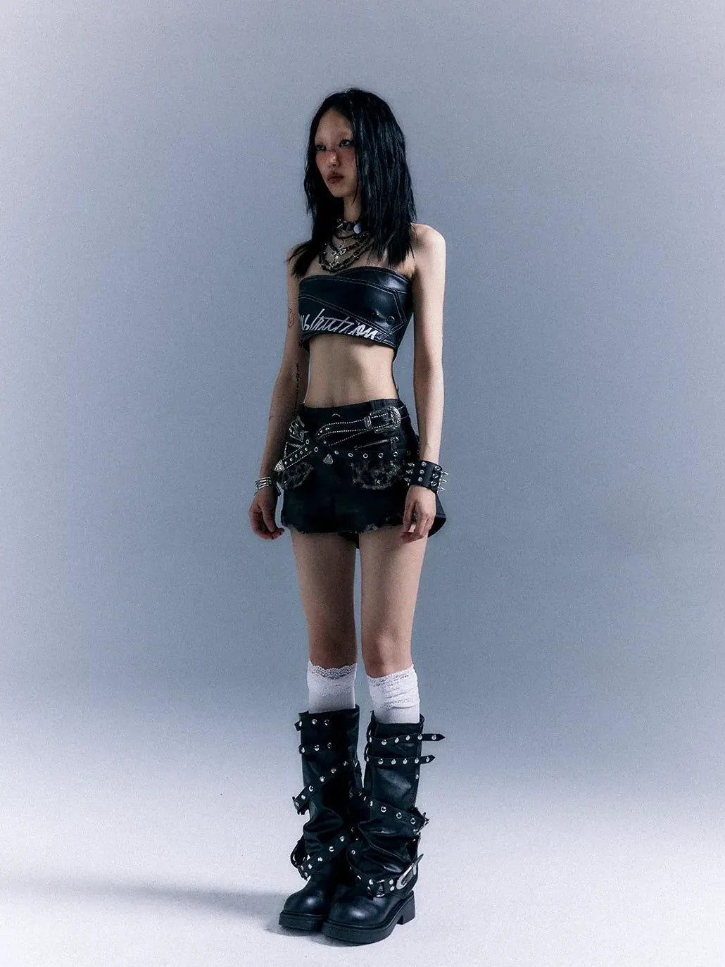 Frustration Garden Punk Retro Leopard Patchwork Leather Shorts