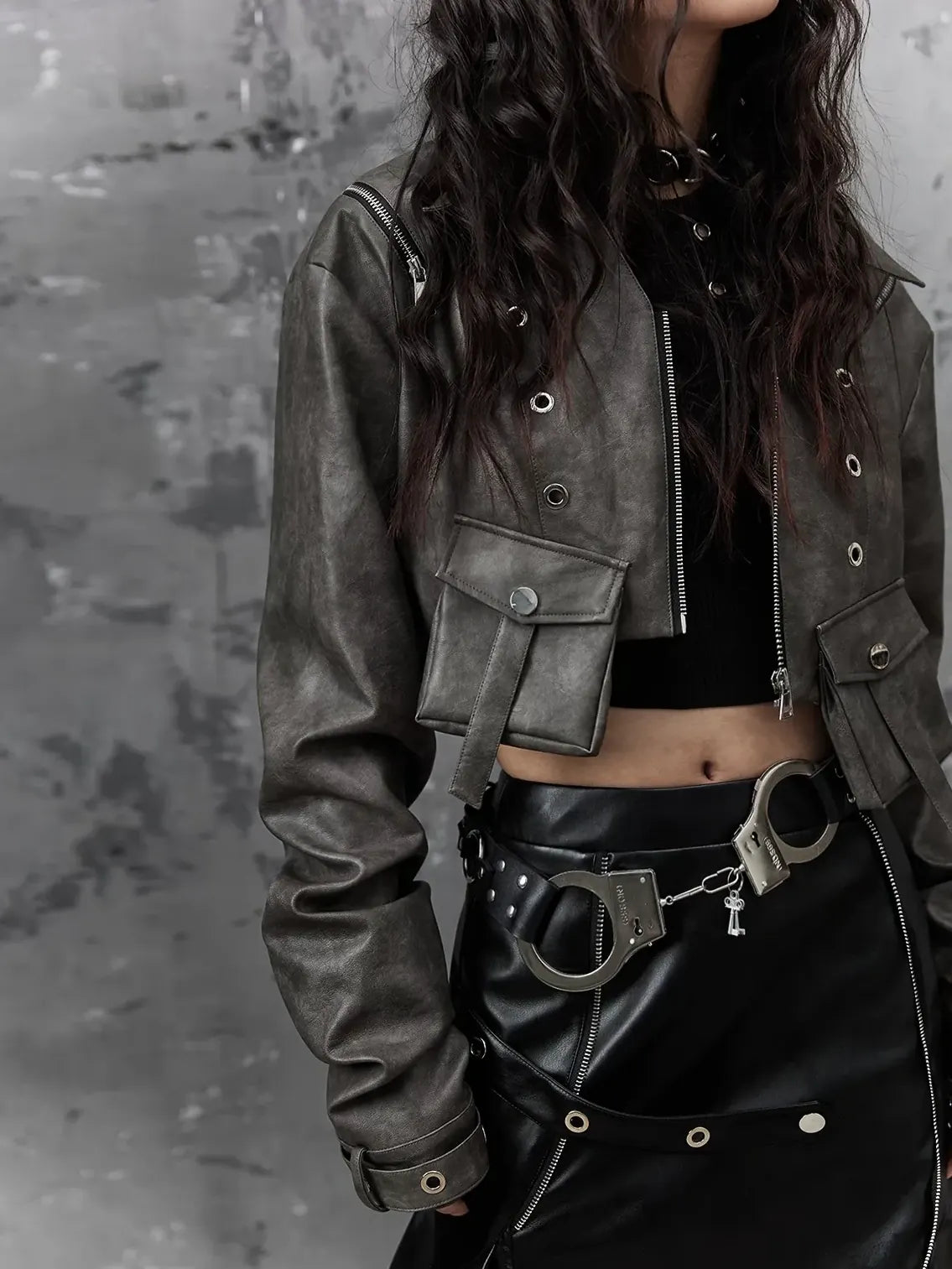 Frustration Garden Punk Retro Tie Dye Cropped Pu Leather Jacket