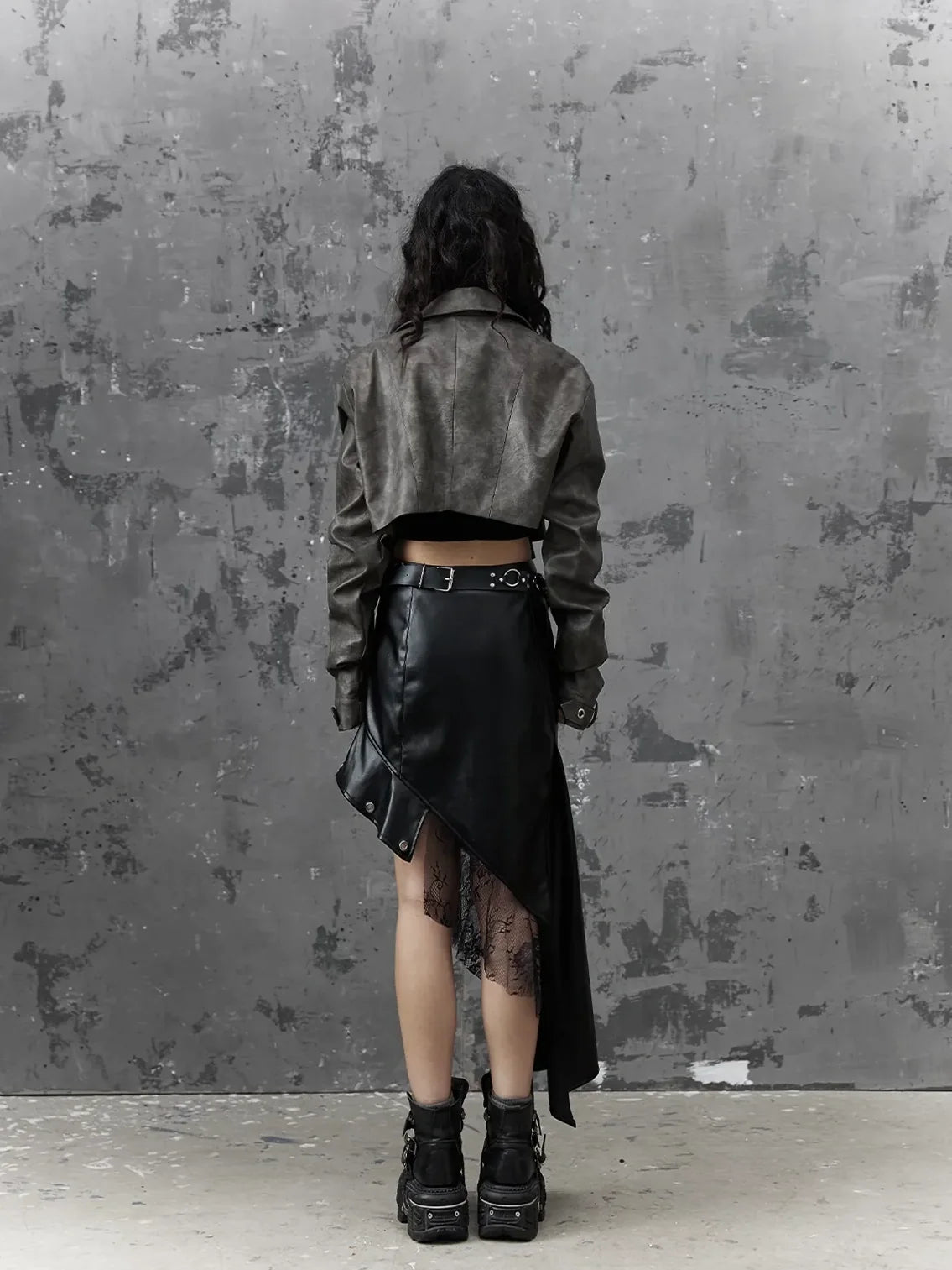 Frustration Garden Punk Retro Tie Dye Cropped Pu Leather Jacket