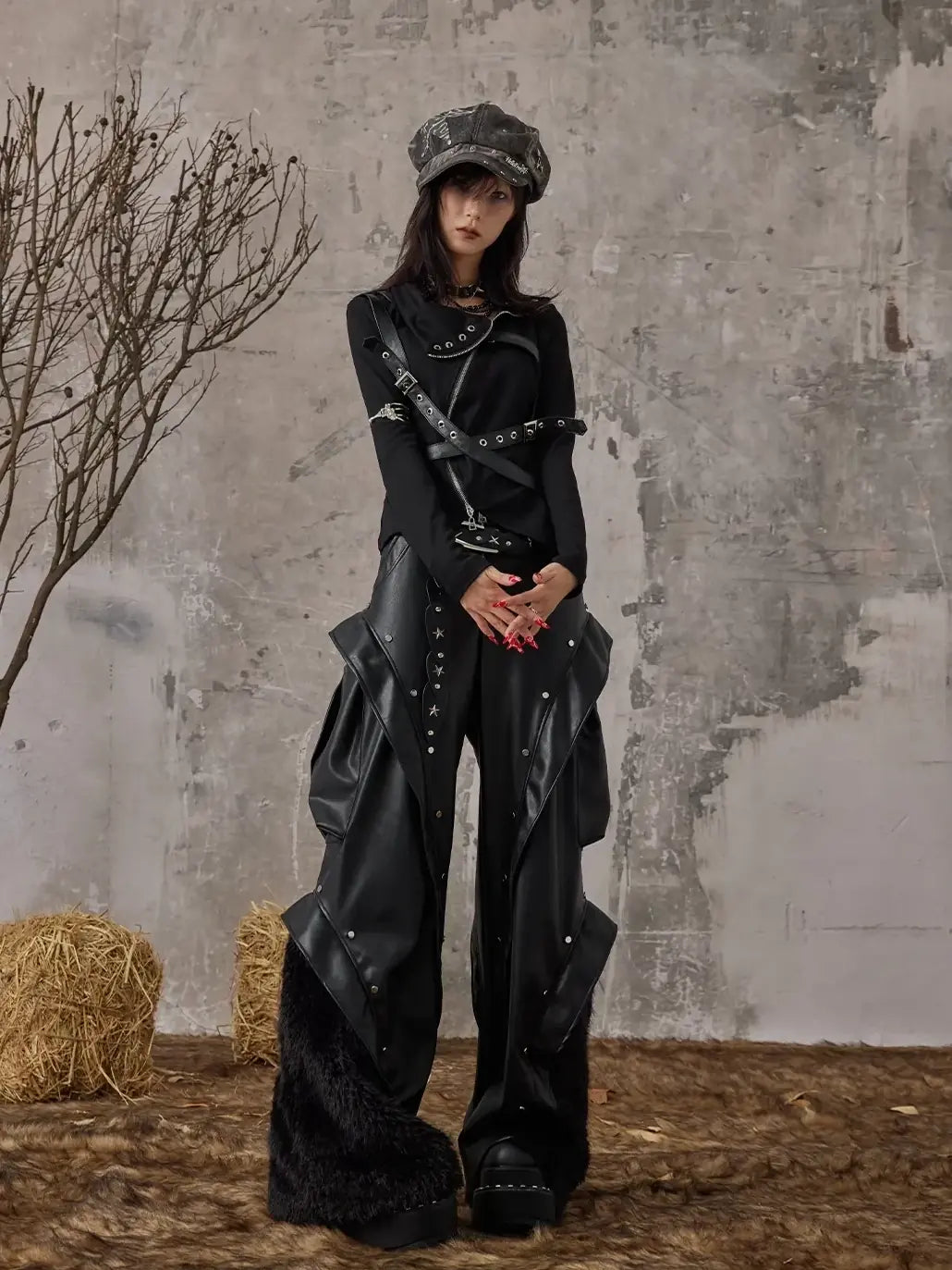 Punk Rock Heavyweight Fur Trimmed Leather Pants