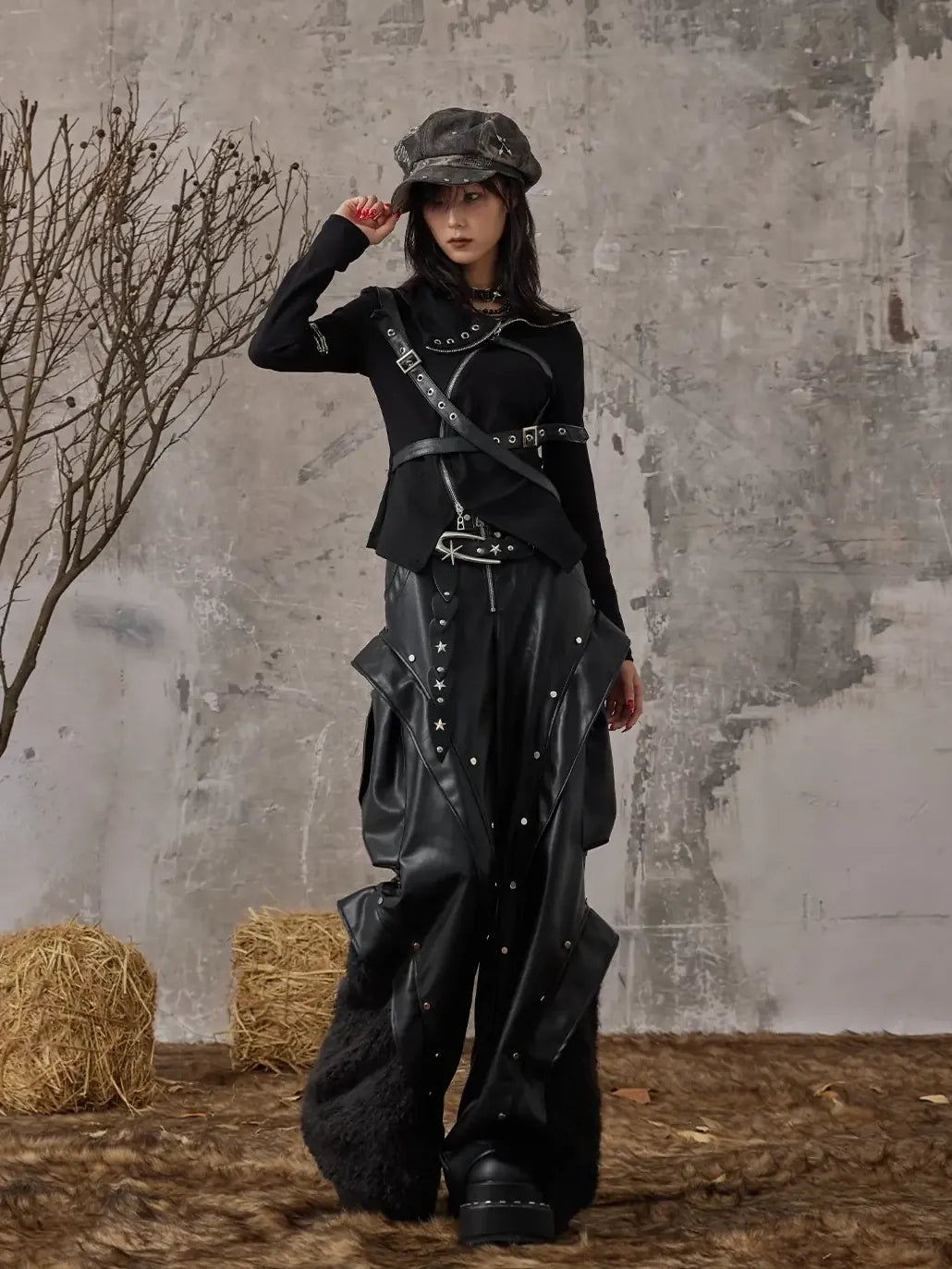 Punk Rock Heavyweight Fur Trimmed Leather Pants