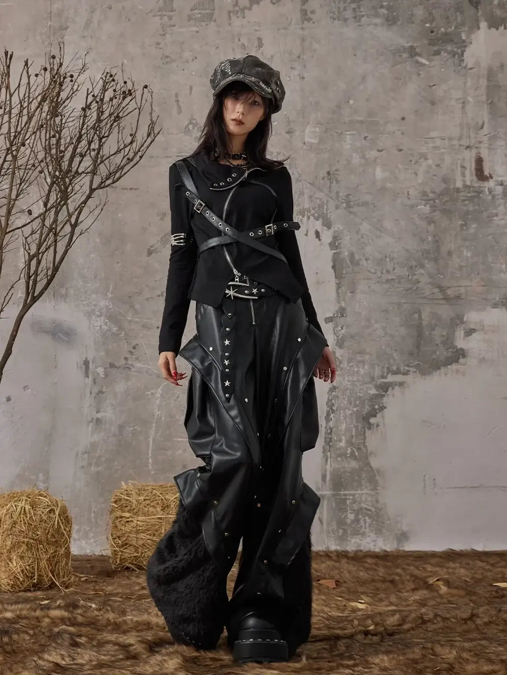 Punk Rock Heavyweight Fur Trimmed Leather Pants