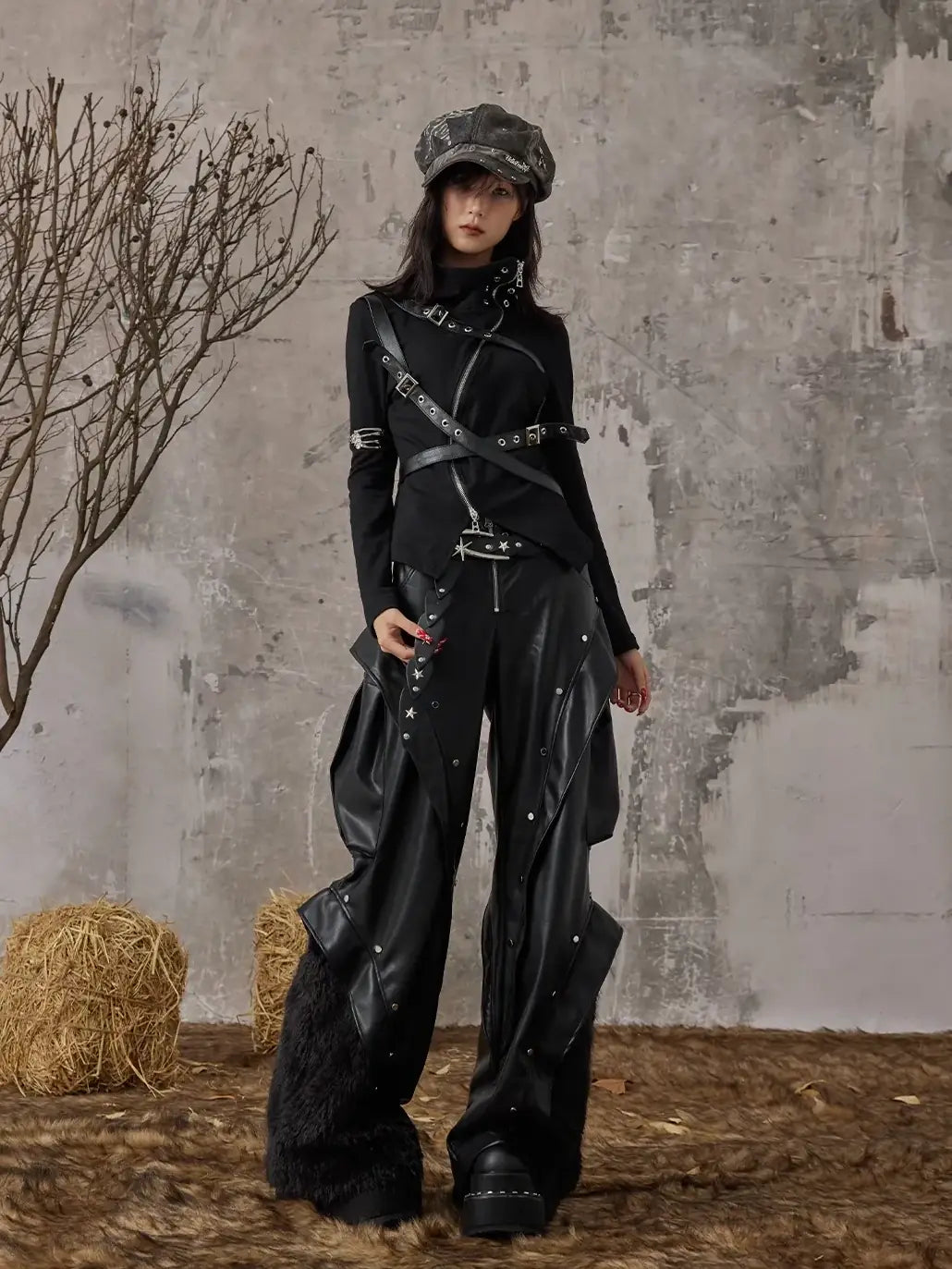 Punk Rock Heavyweight Fur Trimmed Leather Pants