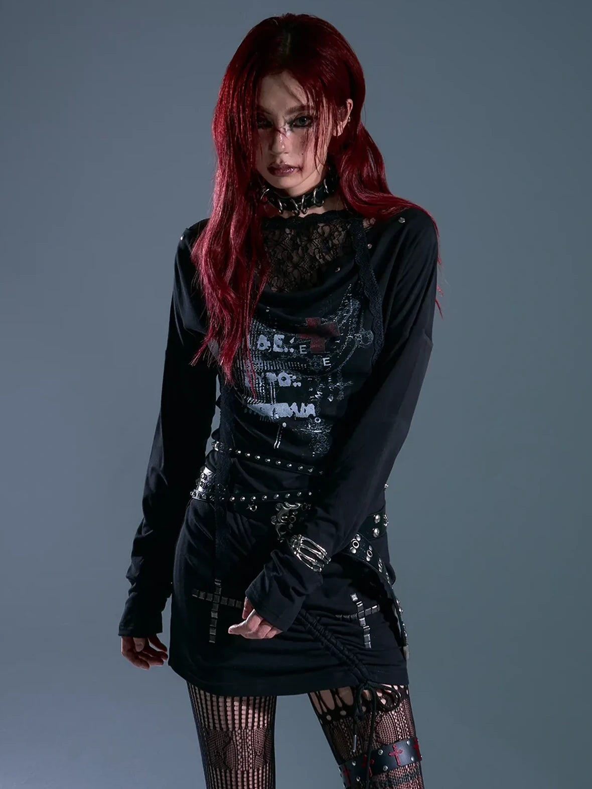 Frustration Garden Punk Rock Lace Hooded Maxi Dress