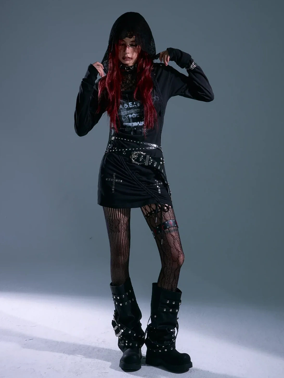 Frustration Garden Punk Rock Lace Hooded Maxi Dress