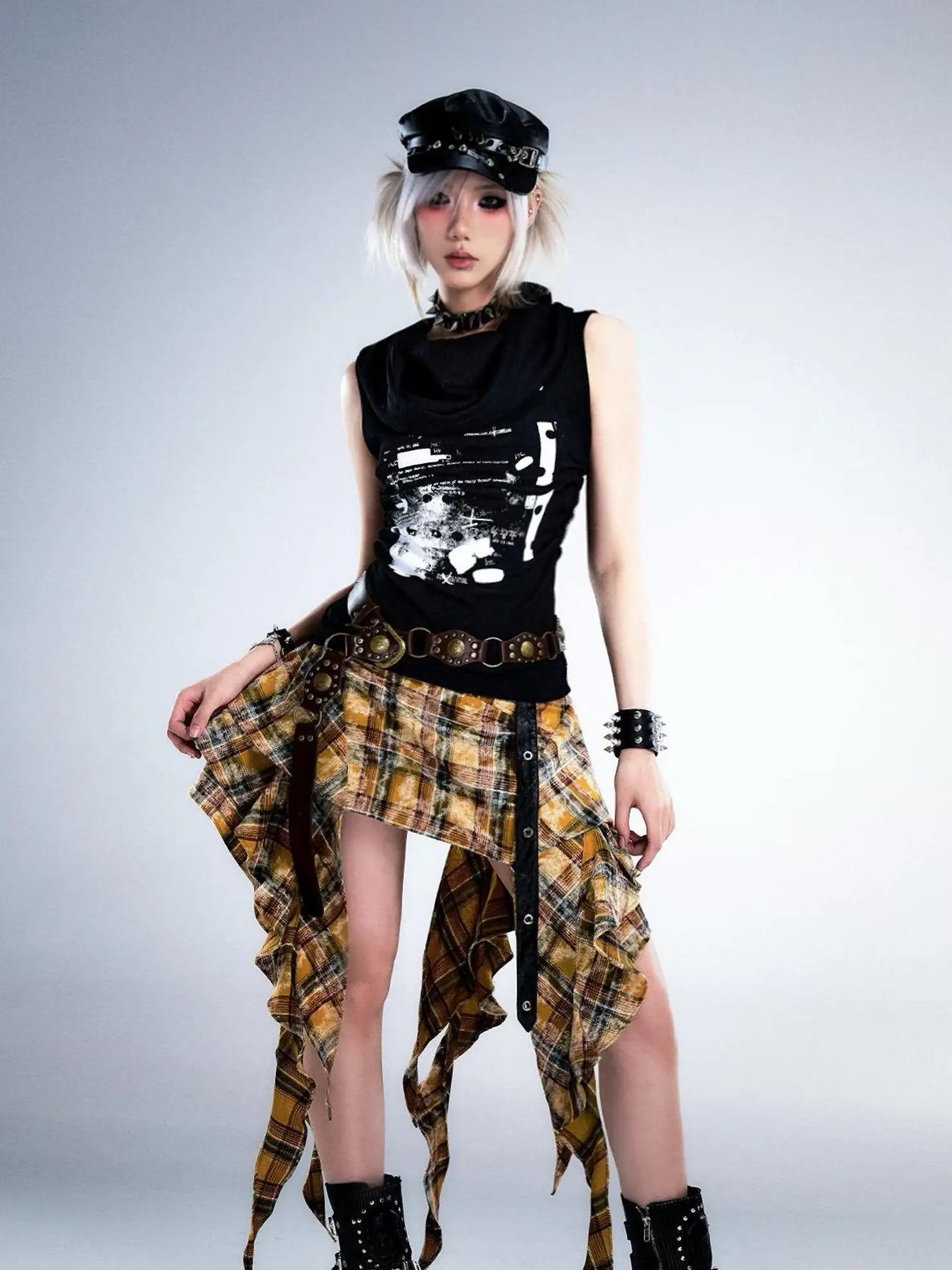 Frustration Garden Punk Rock Plaid Asymmetric Mini Skirt
