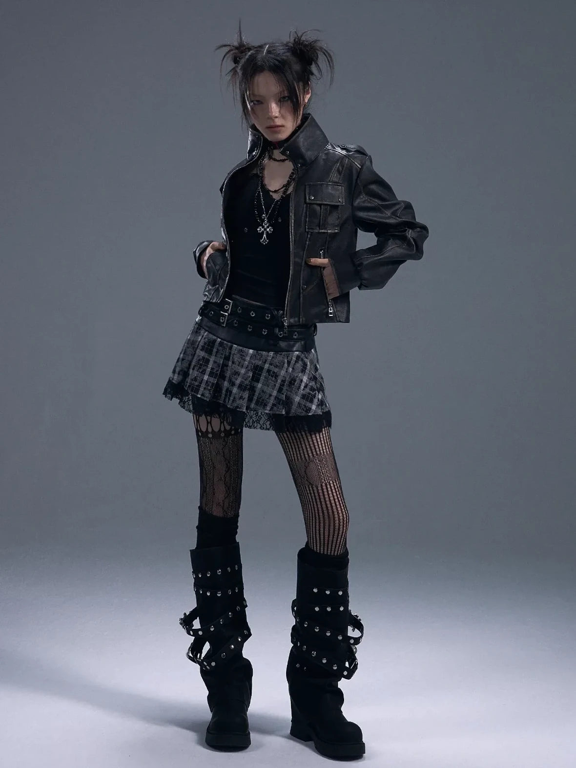 Frustration Garden Punk Rock Plaid Lace Trim Double Belt A Line Skirt