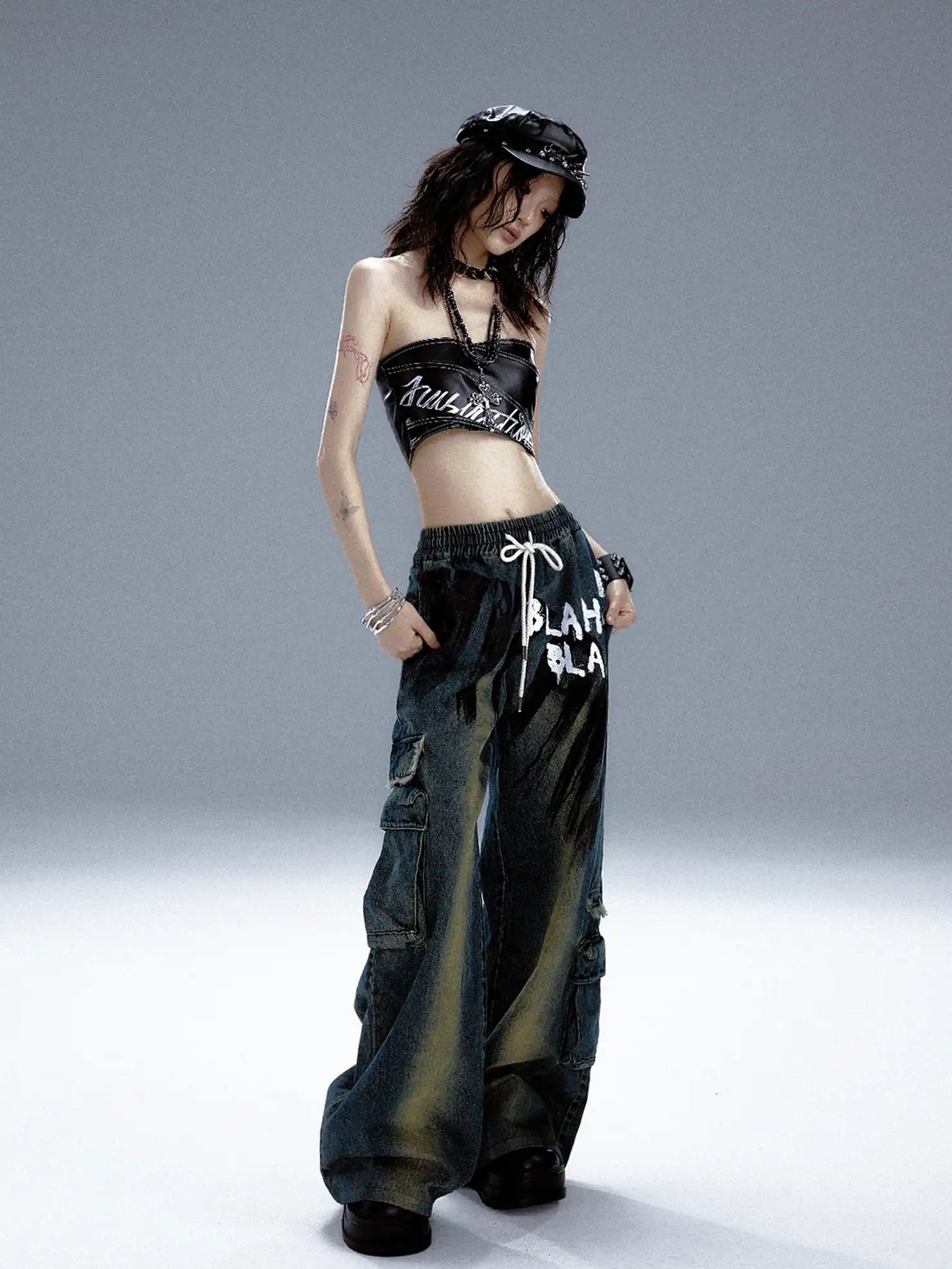 Frustration Garden Punk Rock Print Pu Corsage Top