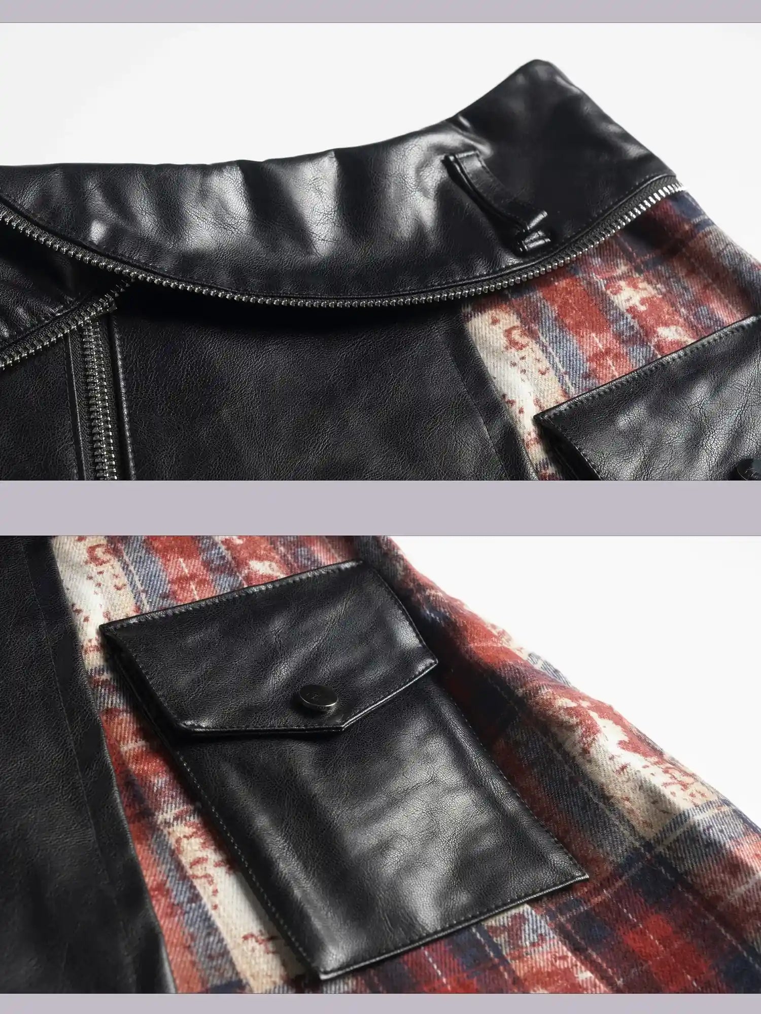 Punk Rock Red Tartan Pleated Pu Mini Skirt