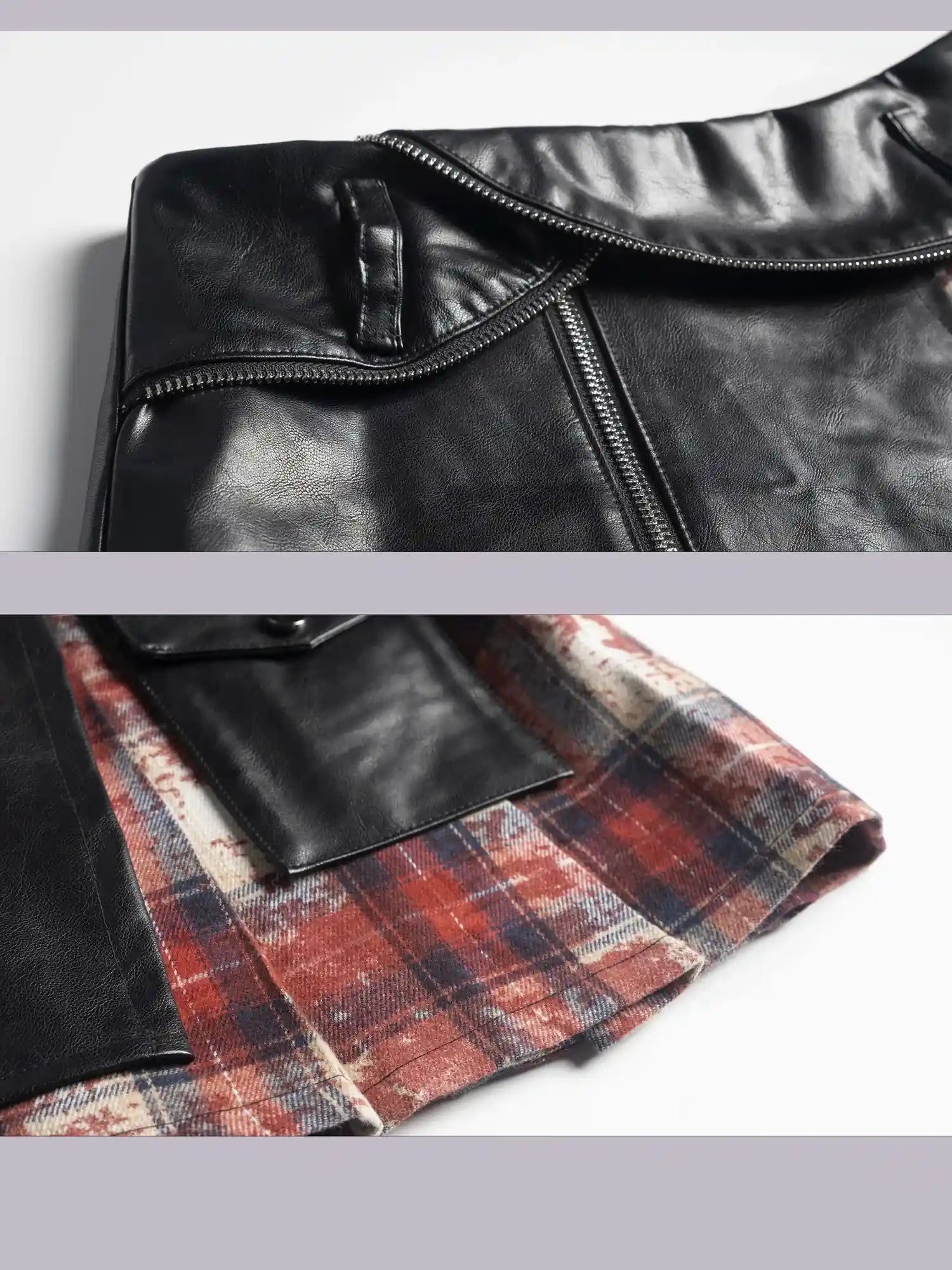 Punk Rock Red Tartan Pleated Pu Mini Skirt