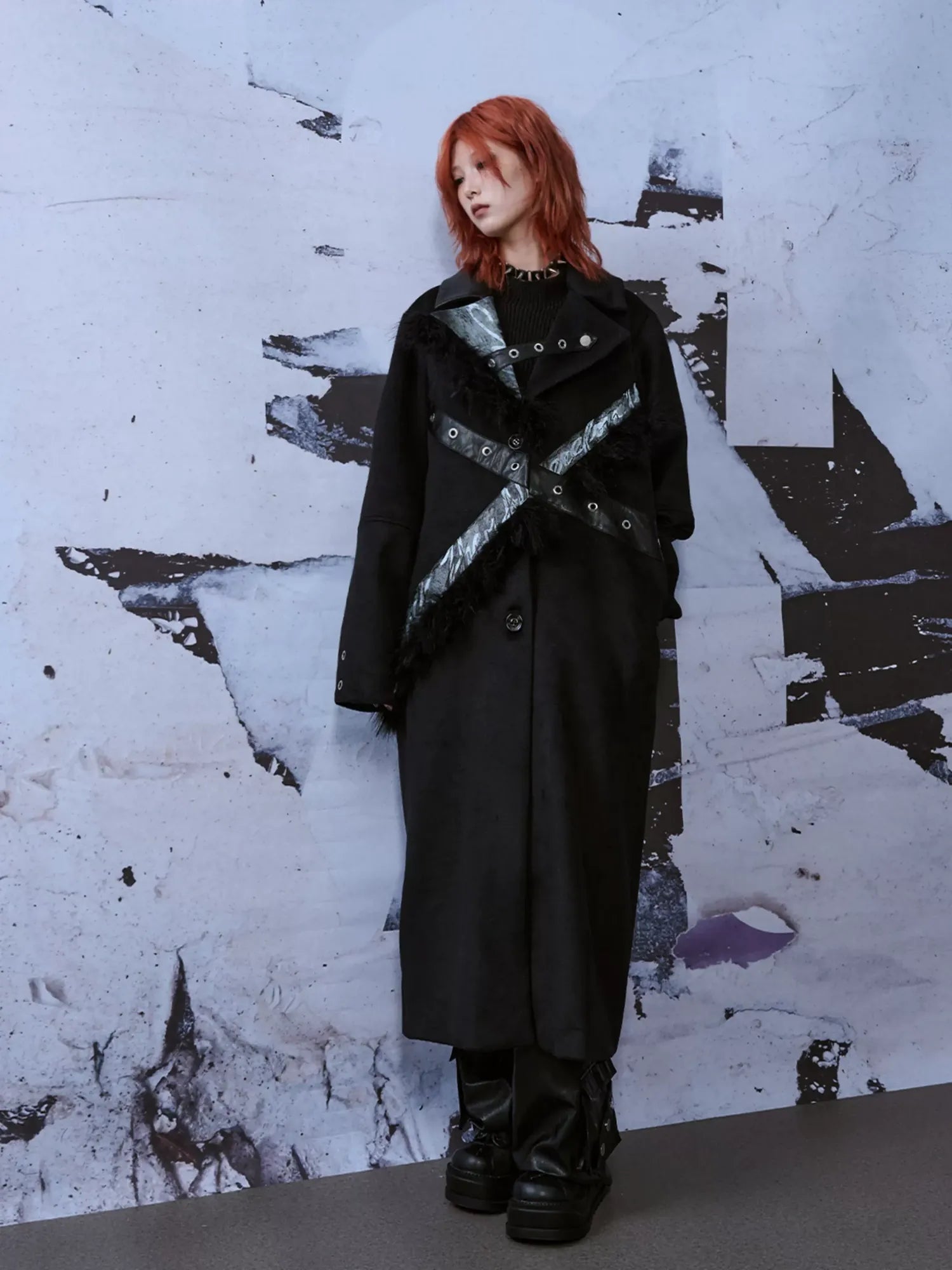 Frustration Garden Punk Rock Wool Coat Distressed Print