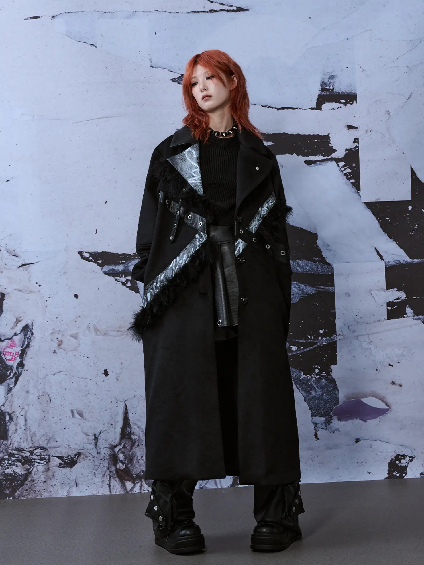 Frustration Garden Punk Rock Wool Coat Distressed Print