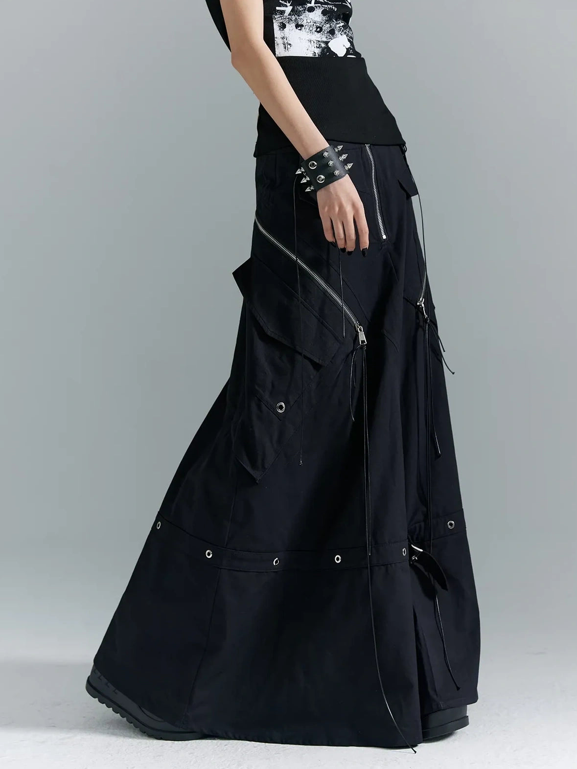 Frustration Garden Punk Soul Metal Trim A Line Maxi Skirt