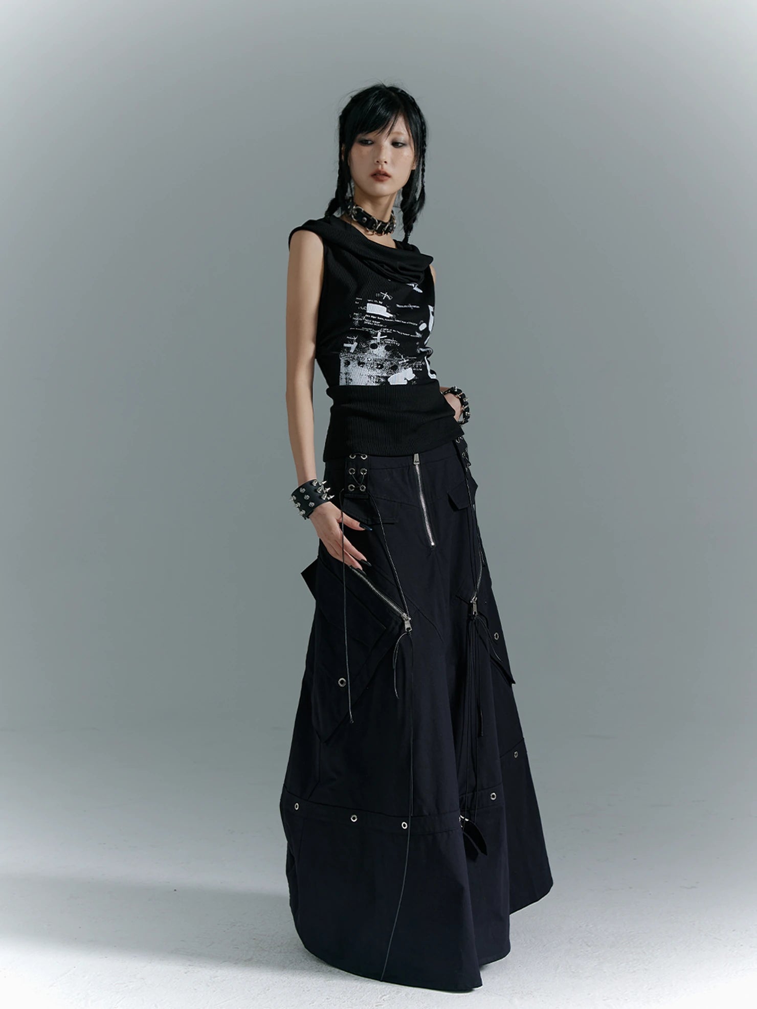 Frustration Garden Punk Soul Metal Trim A Line Maxi Skirt