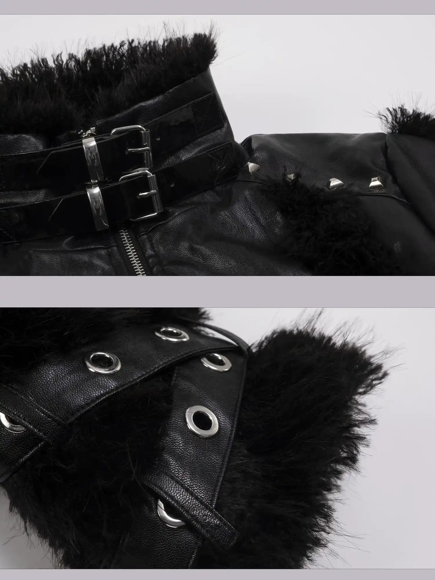 Frustration Garden Punk Star Fur Patchwork Padded Coat