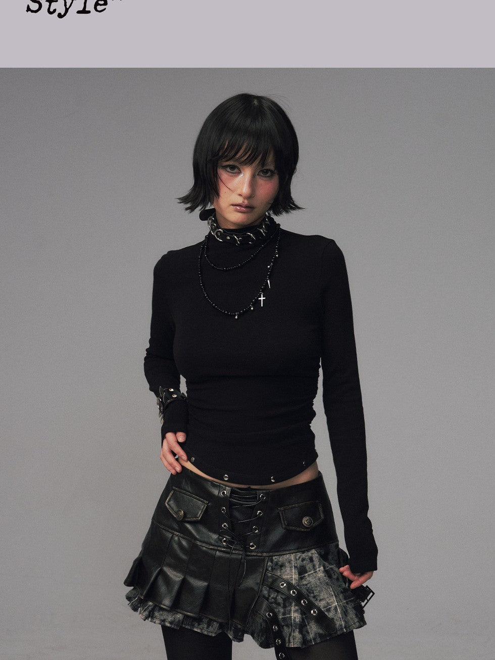 Frustration Garden Punk Studded Waist Slim Half High Neck Women&