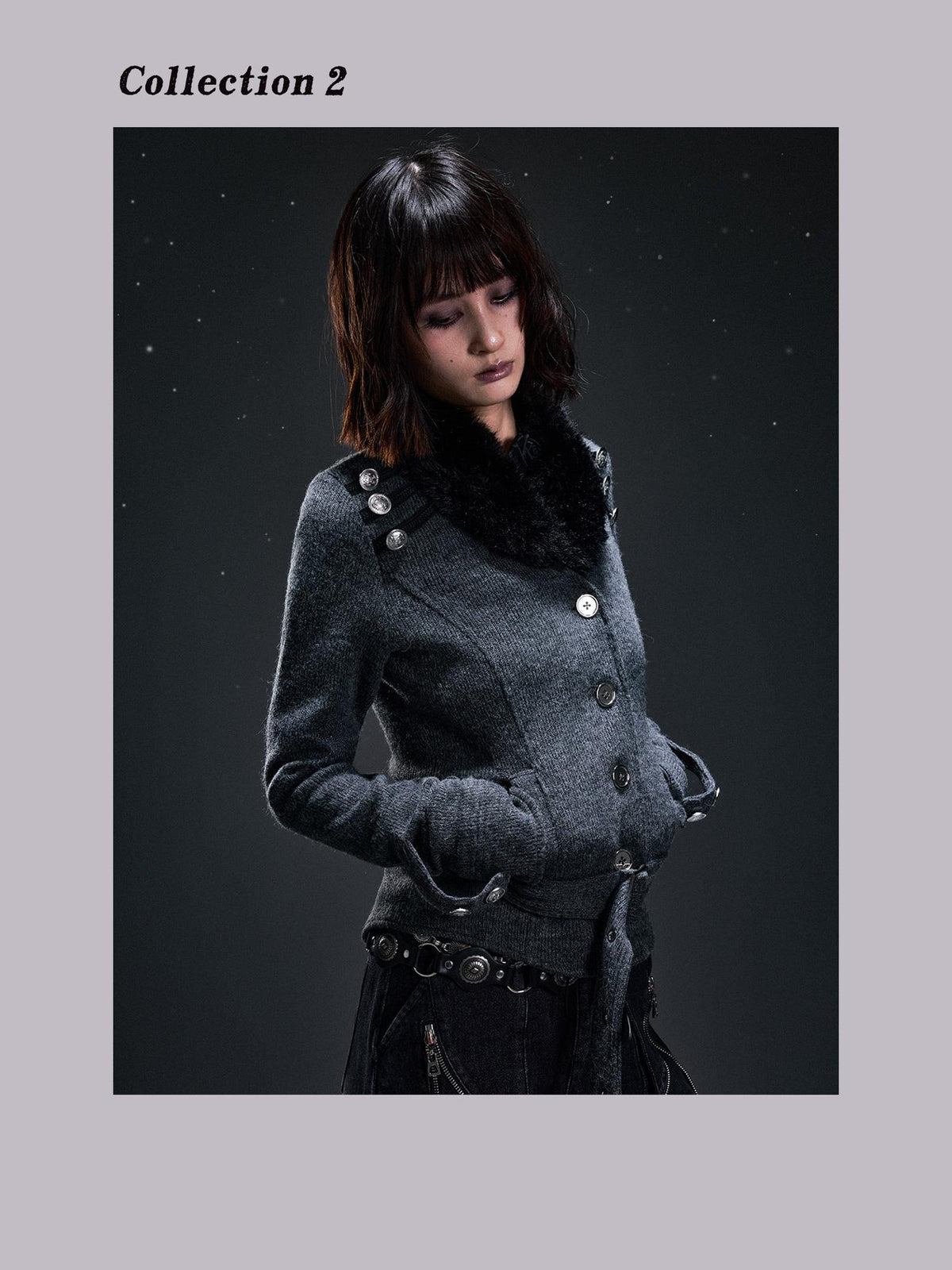 Frustration Garden Punk Vintage Fur Collar Studded Knit Women&