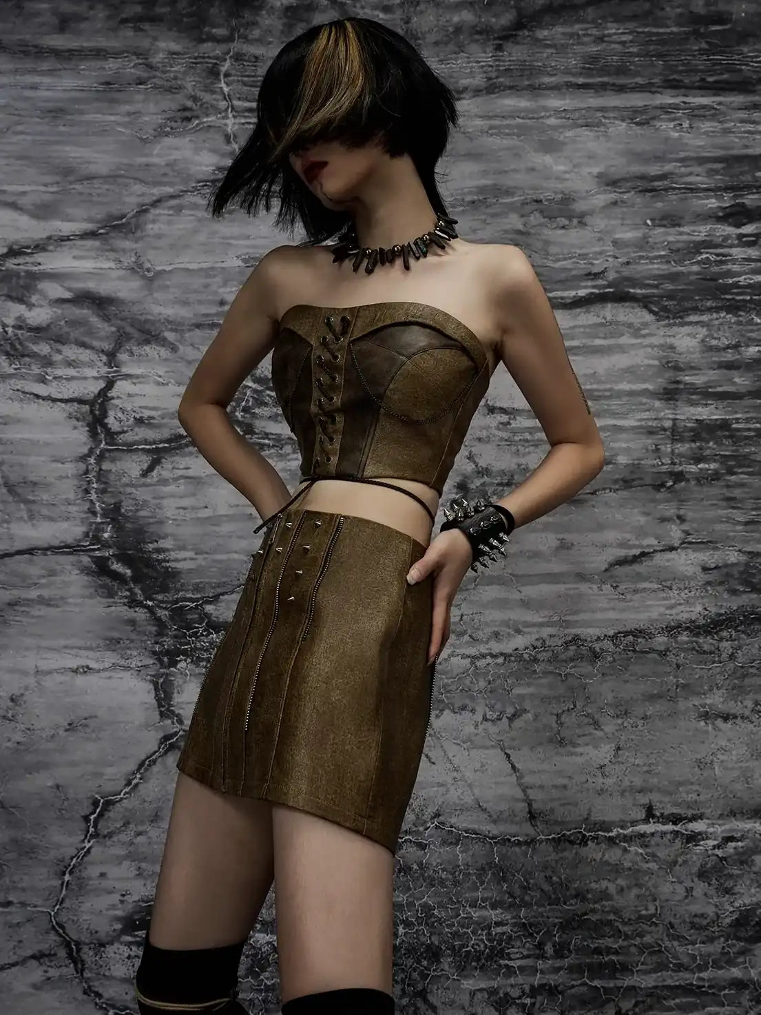 Frustration Garden Punk Wasteland Distressed Pu Corset Top