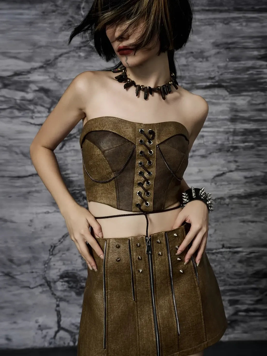 Frustration Garden Punk Wasteland Distressed Pu Corset Top