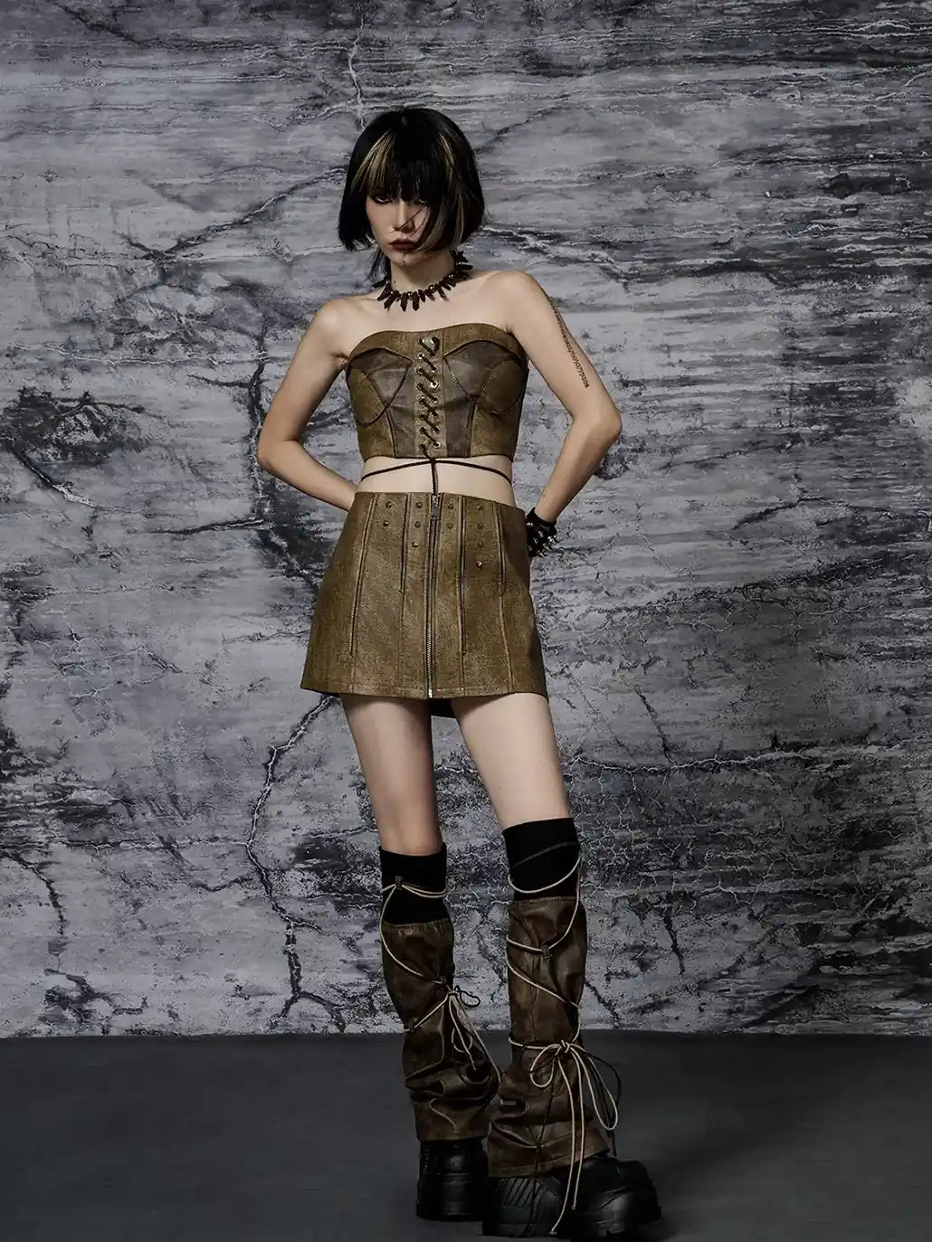 Frustration Garden Punk Wasteland Distressed Pu Corset Top