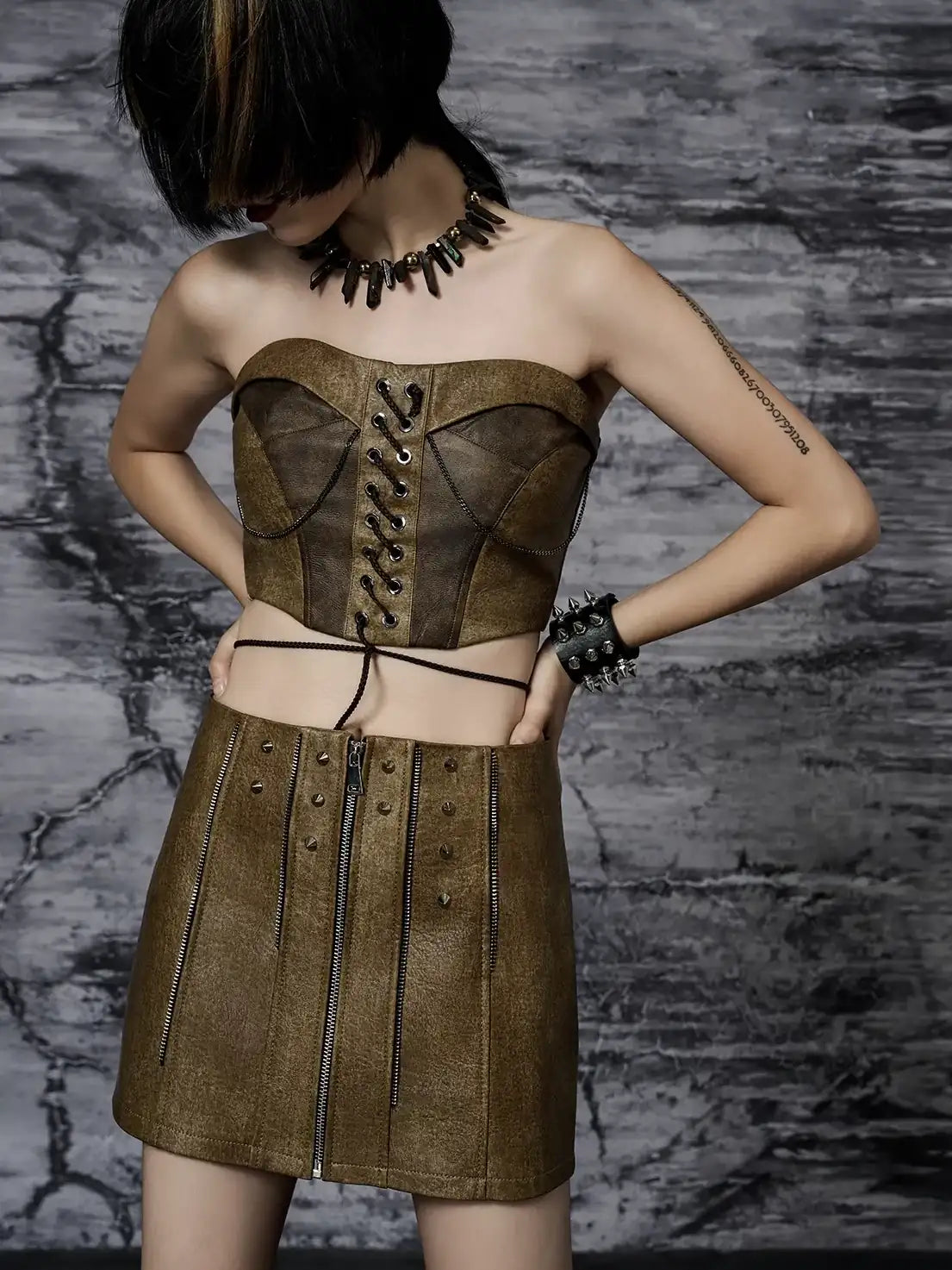 Frustration Garden Punk Wasteland Distressed Pu Corset Top