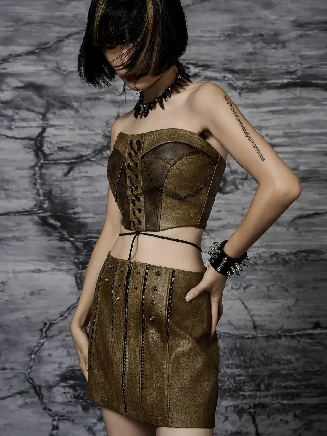 Frustration Garden Punk Wasteland Distressed Pu Corset Top