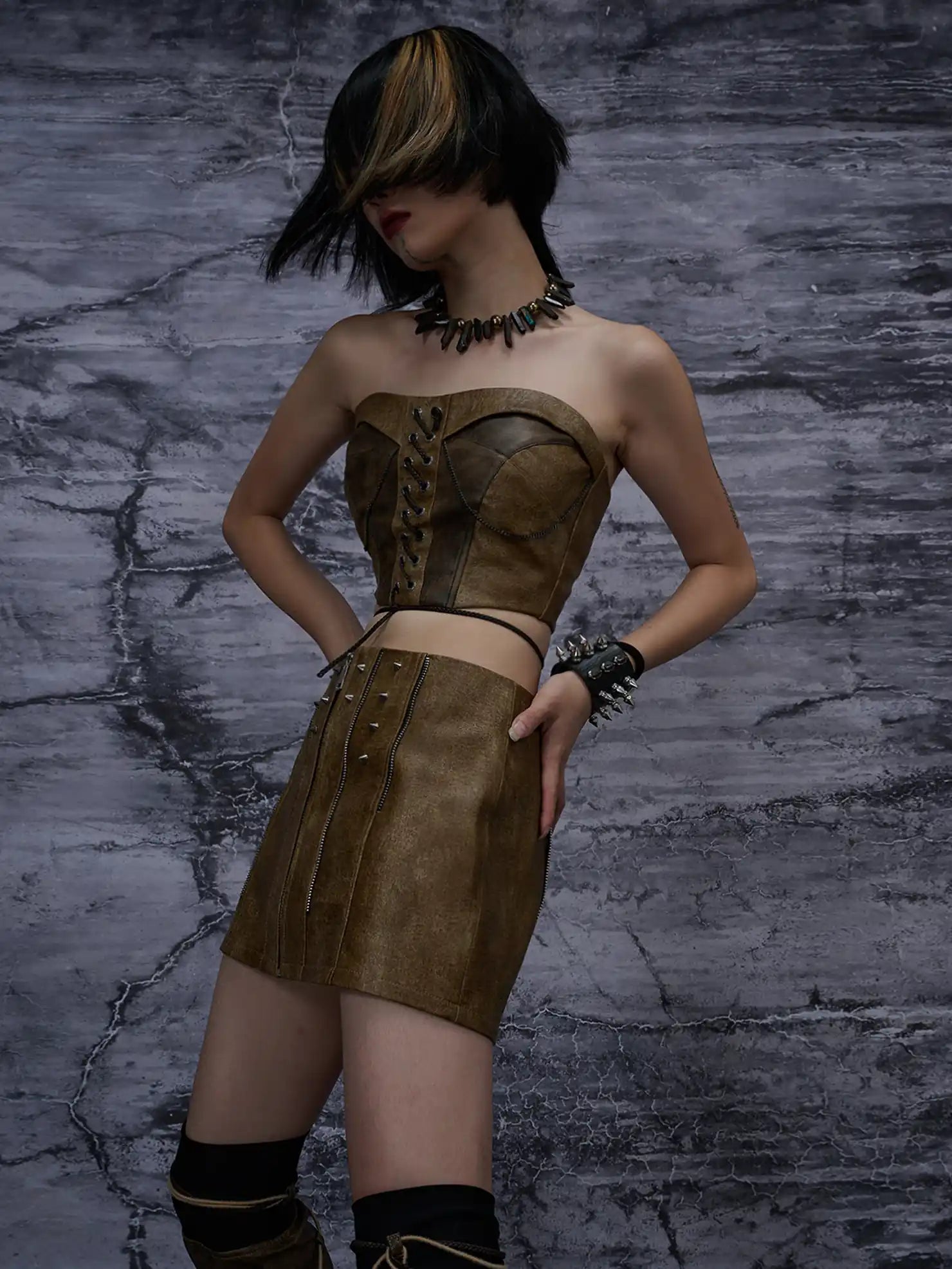Frustration Garden Punk Wasteland Distressed Pu Corset Top