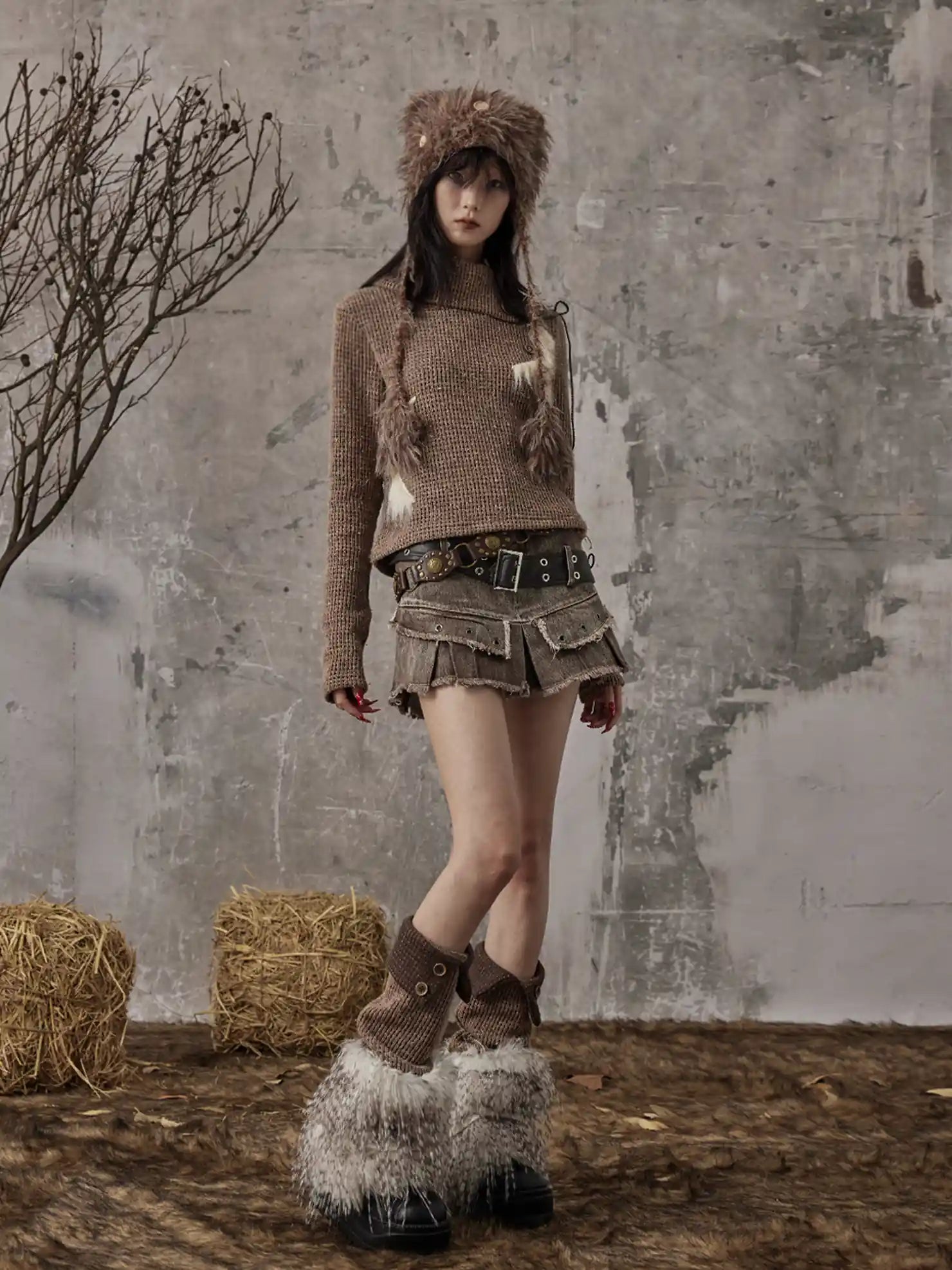 Frustration Garden Retro Y2K Knit Button Up Mohair Leg Warmers