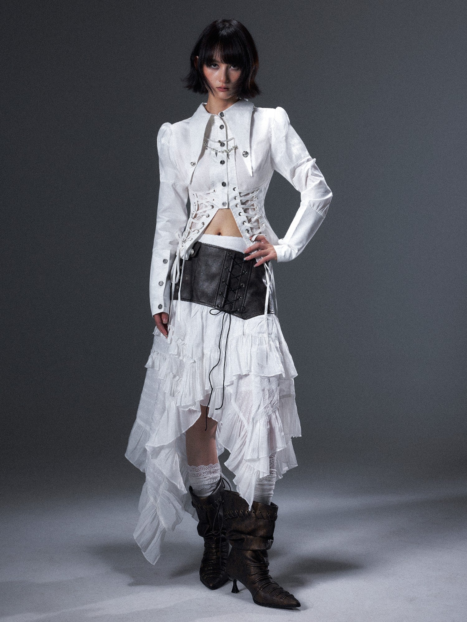 Frustration Garden Ruffled Asymmetrical Lace Up A Line Women&