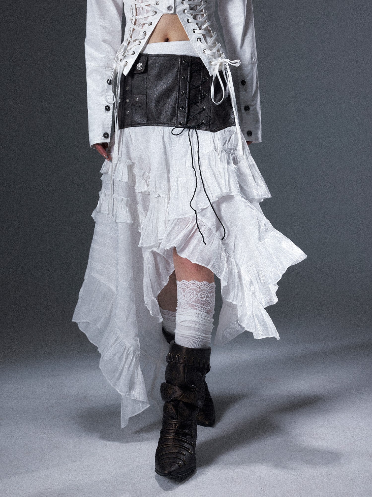 Frustration Garden Ruffled Asymmetrical Lace Up A Line Women&