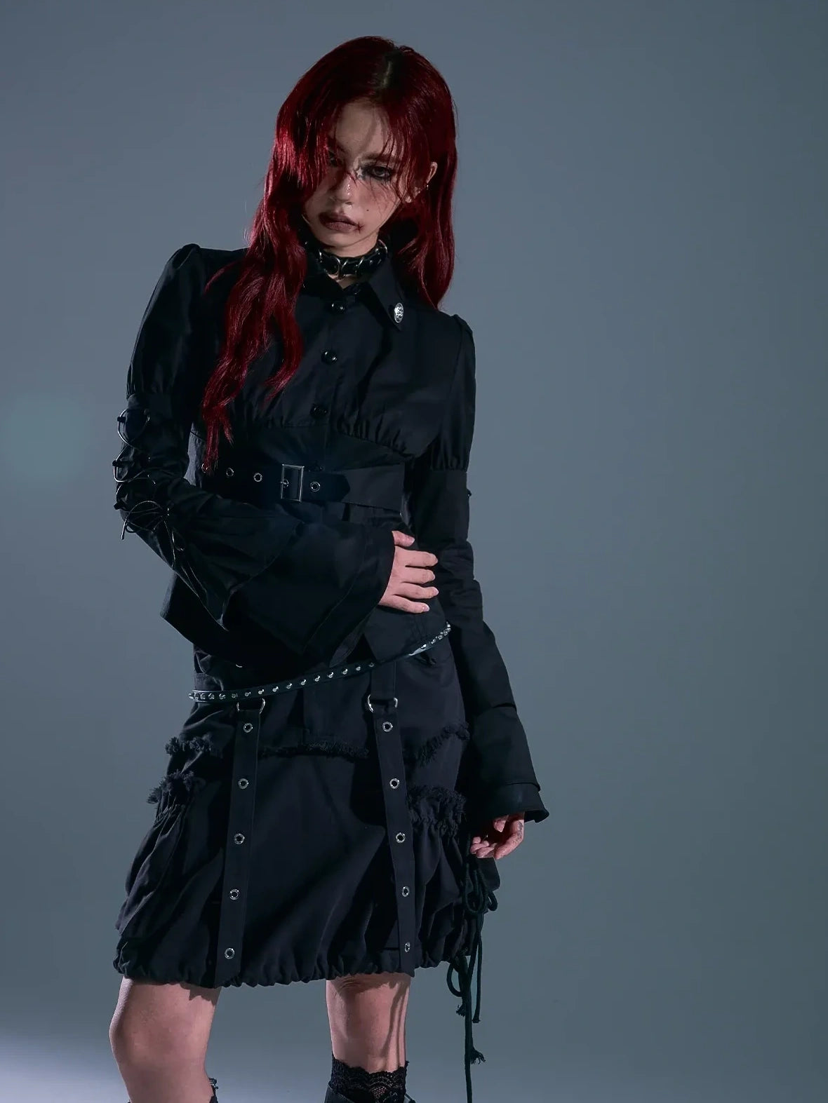 Frustration Garden Rust Rivet Linen A Line Midi Skirt