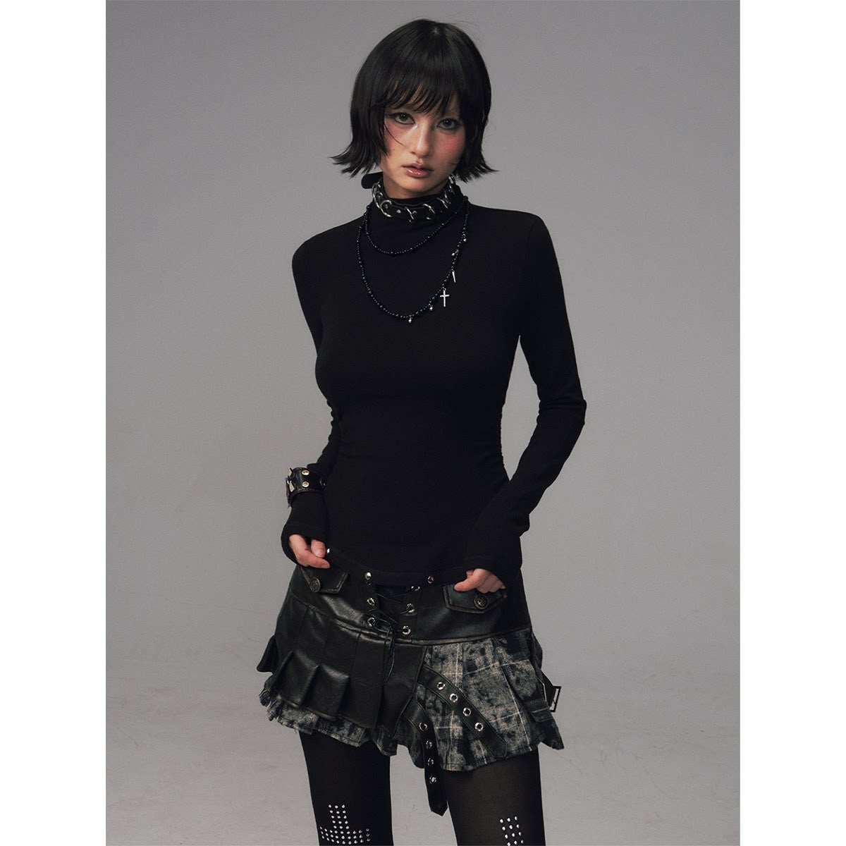 Frustration_Garden_Soft_Warm_Thick_Minimalist_Slim_Studded_Cinched_Waist_Long_Sleeve_Womens_T-Shirt_MISSTT