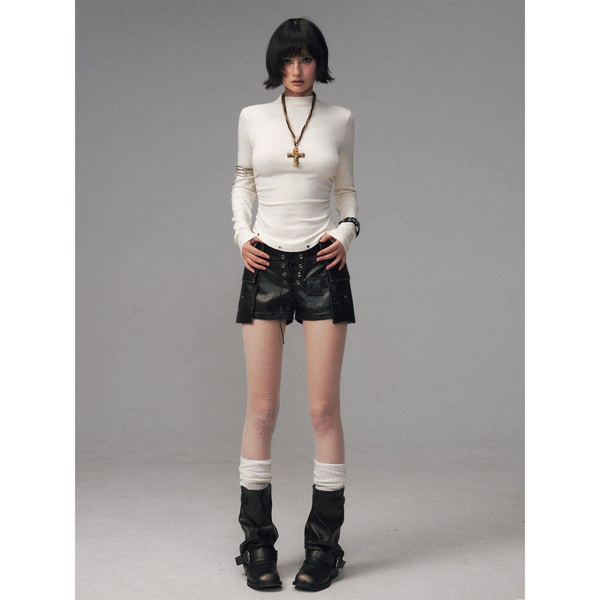 Frustration_Garden_Soft_Warm_Thick_Minimalist_Slim_Studded_Cinched_Waist_Long_Sleeve_Womens_T-Shirt_MISSTT