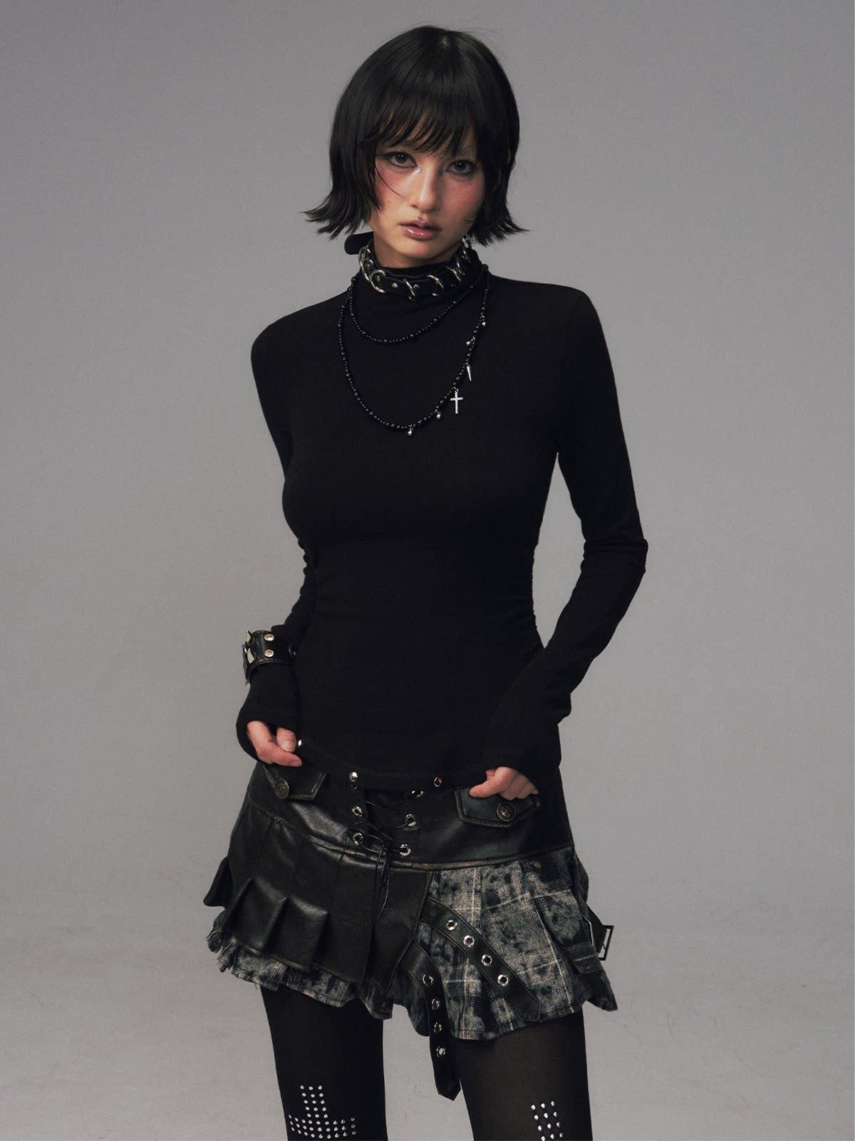 Frustration Garden Soft Warm Thick Minimalist Slim Studded Cinched Waist Long Sleeve Womens T-Shirt