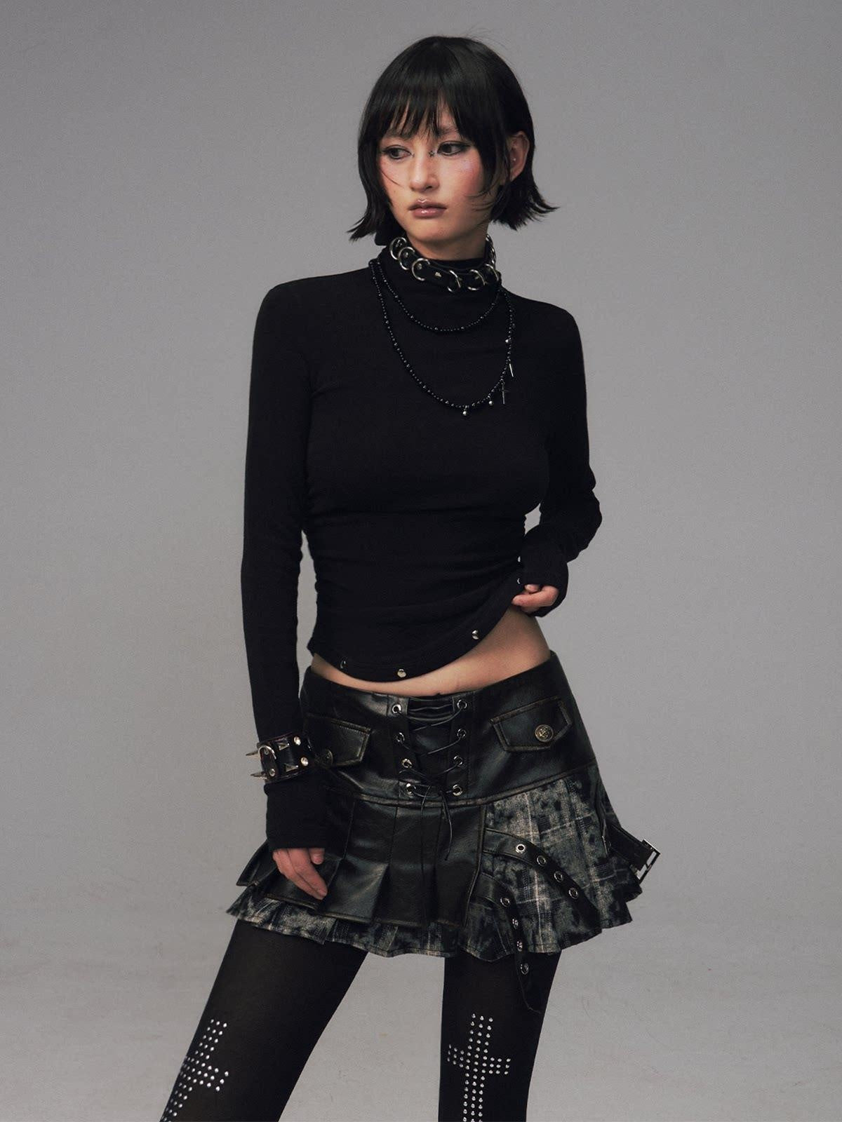 Frustration Garden Soft Warm Thick Minimalist Slim Studded Cinched Waist Long Sleeve Womens T-Shirt