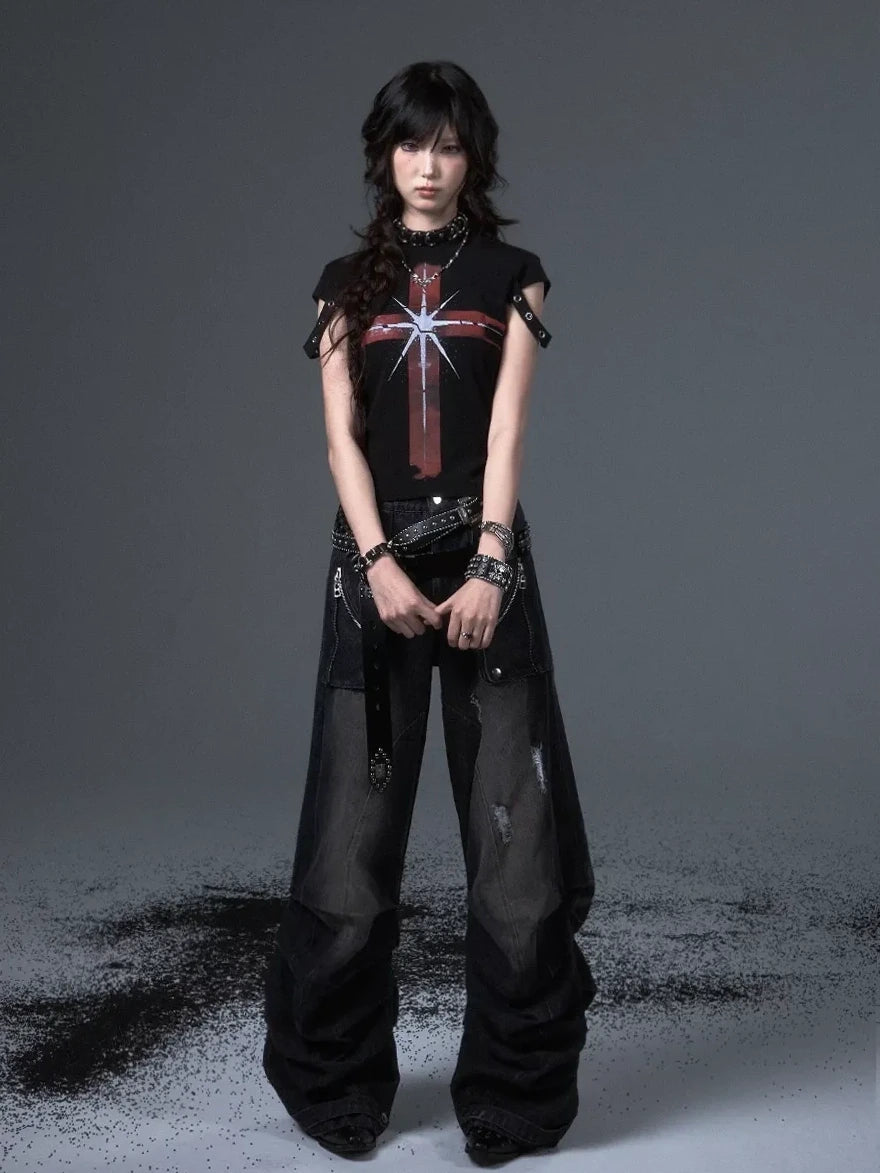 Frustration Garden Street Punk Cross Print Cropped Tee