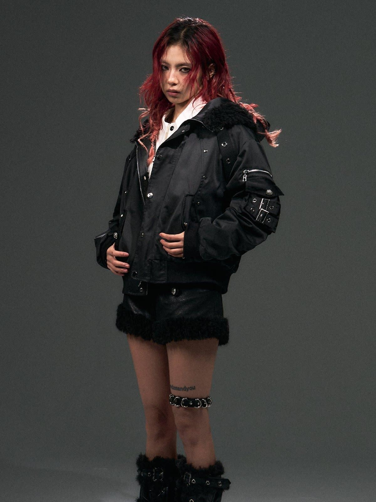 Frustration Garden Thick Cotton Lined Street Punk Oversized Hooded Fur Collar Puffer Jacket