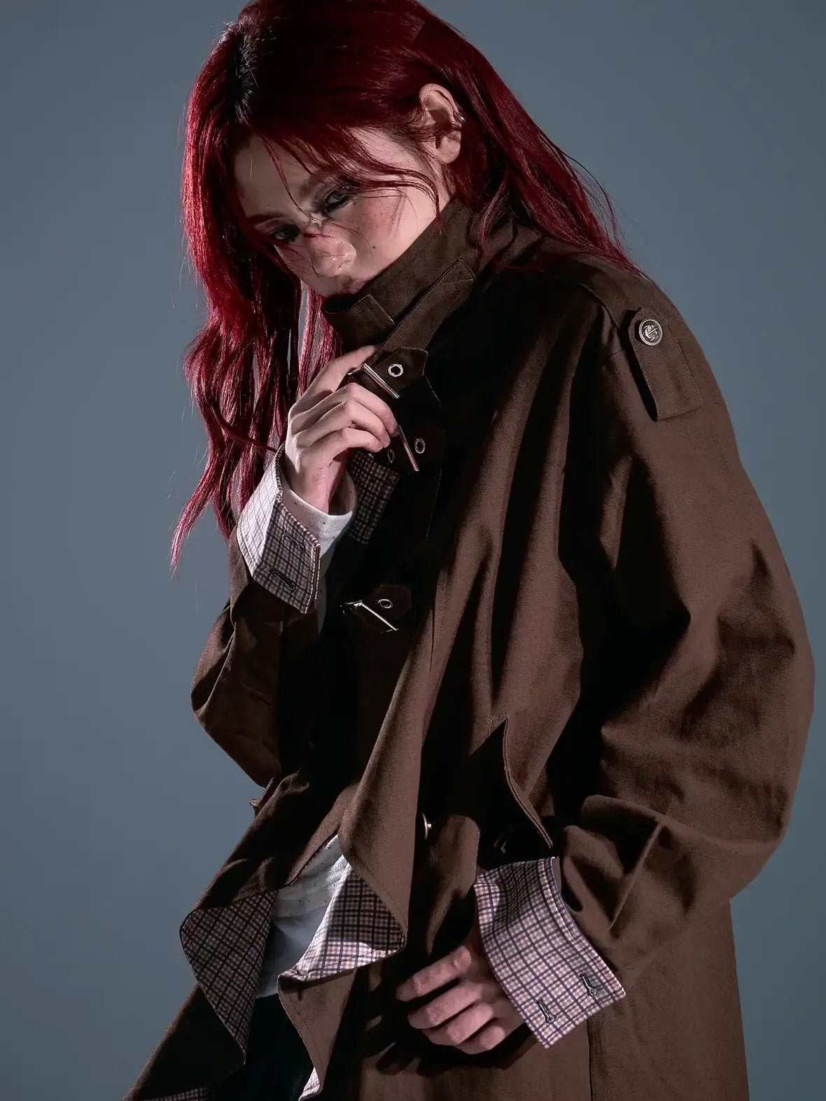 Vintage Checkered Wave Trim Trench Coat