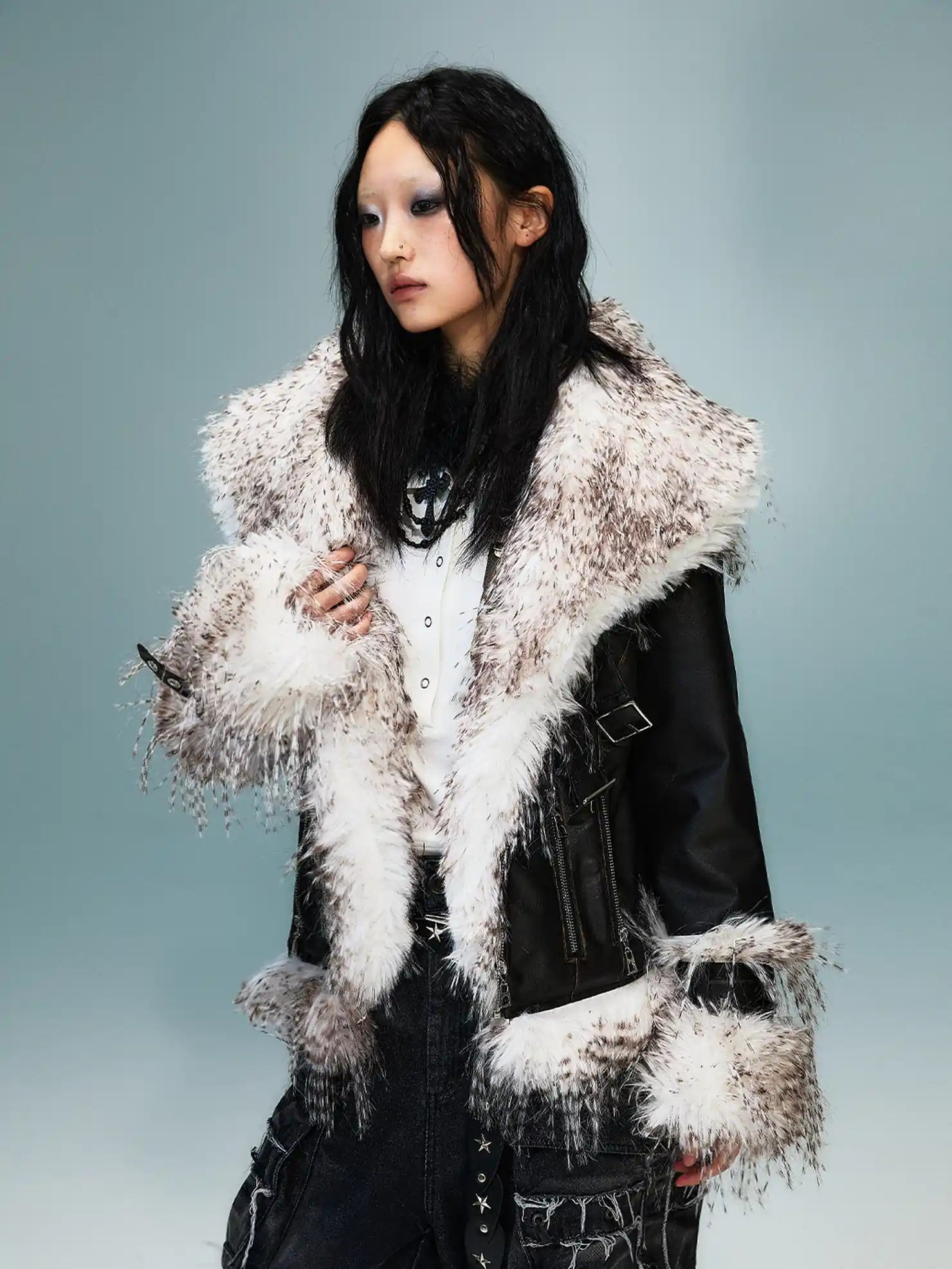 Frustration Garden Vintage Distressed Faux Fur Quilted Jacket