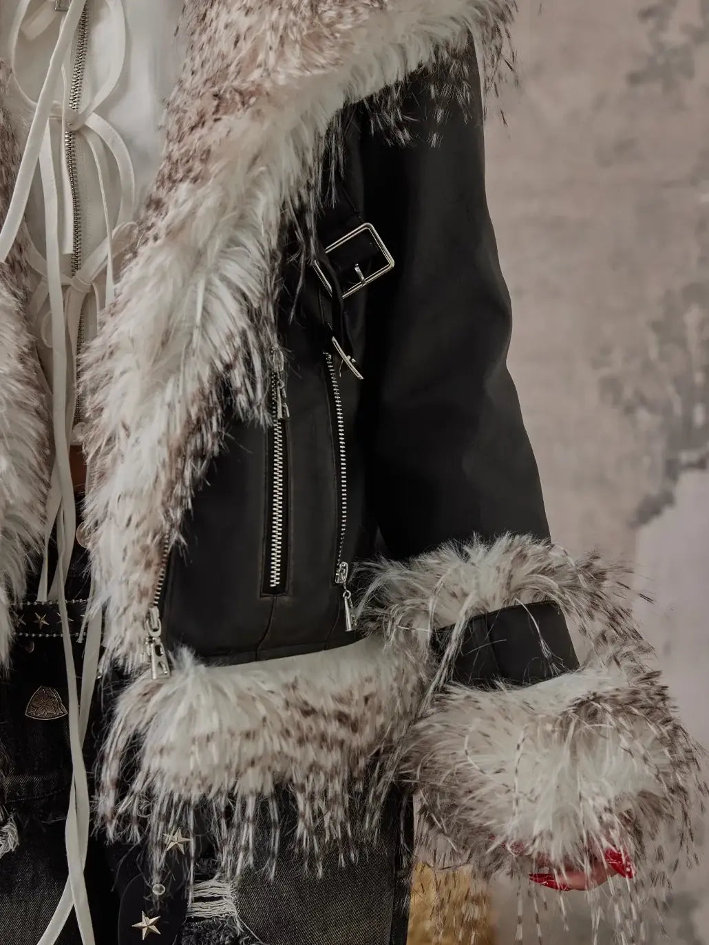 Frustration Garden Vintage Distressed Faux Fur Quilted Jacket