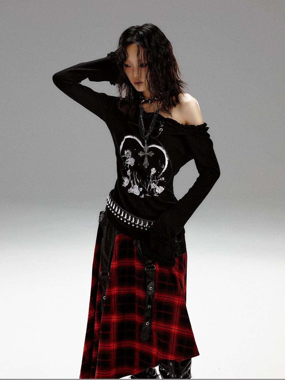 Frustration Garden Vintage Printed Bell Sleeve Hooded Asymmetric Women&
