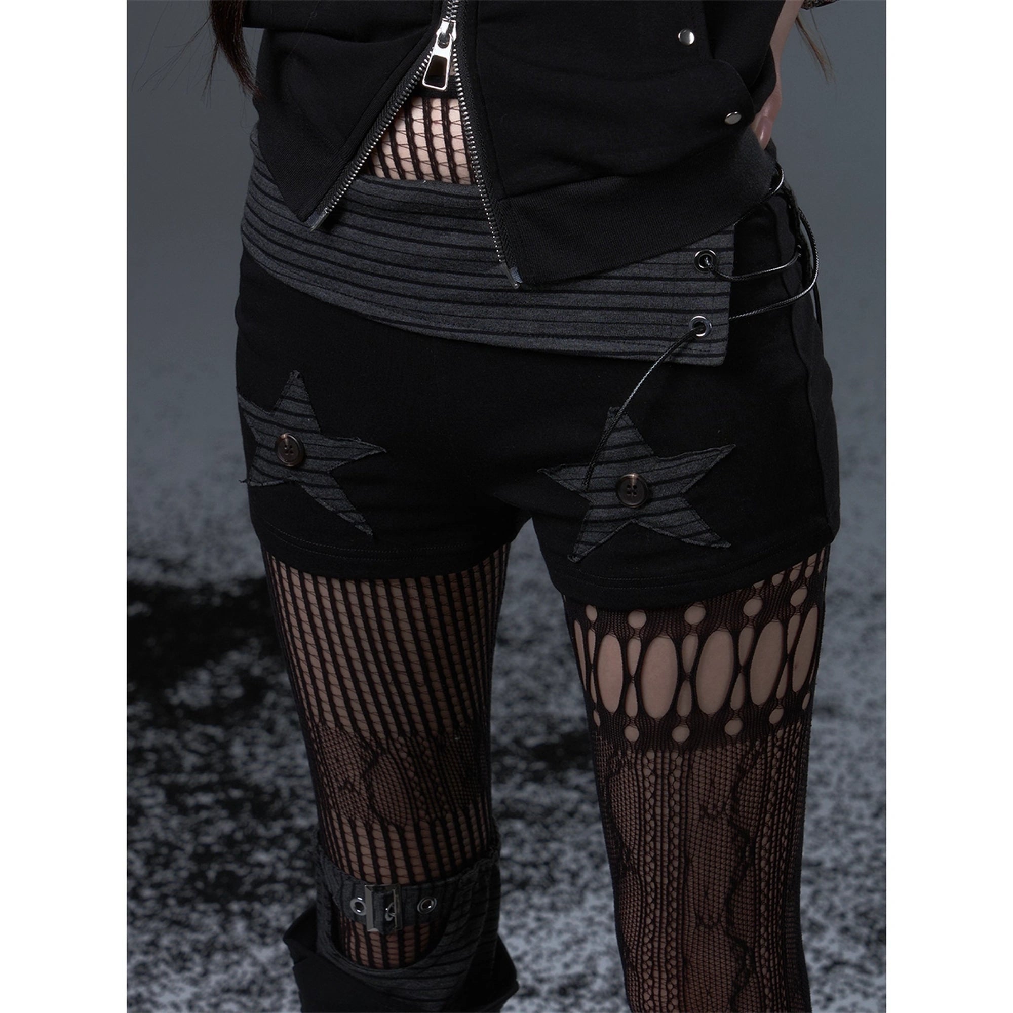 Frustration_Garden_Vintage_Punk_Star_Striped_Low_Waist_Knit_Shorts_MISSTT