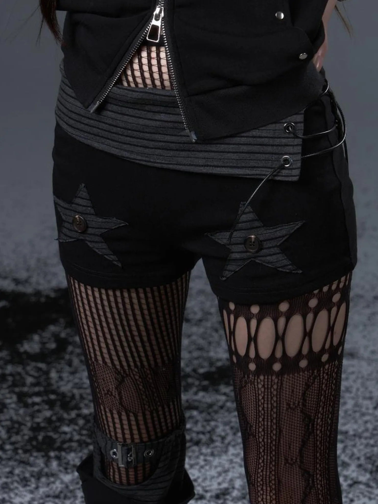 Frustration Garden Vintage Punk Star Striped Low Waist Knit Shorts