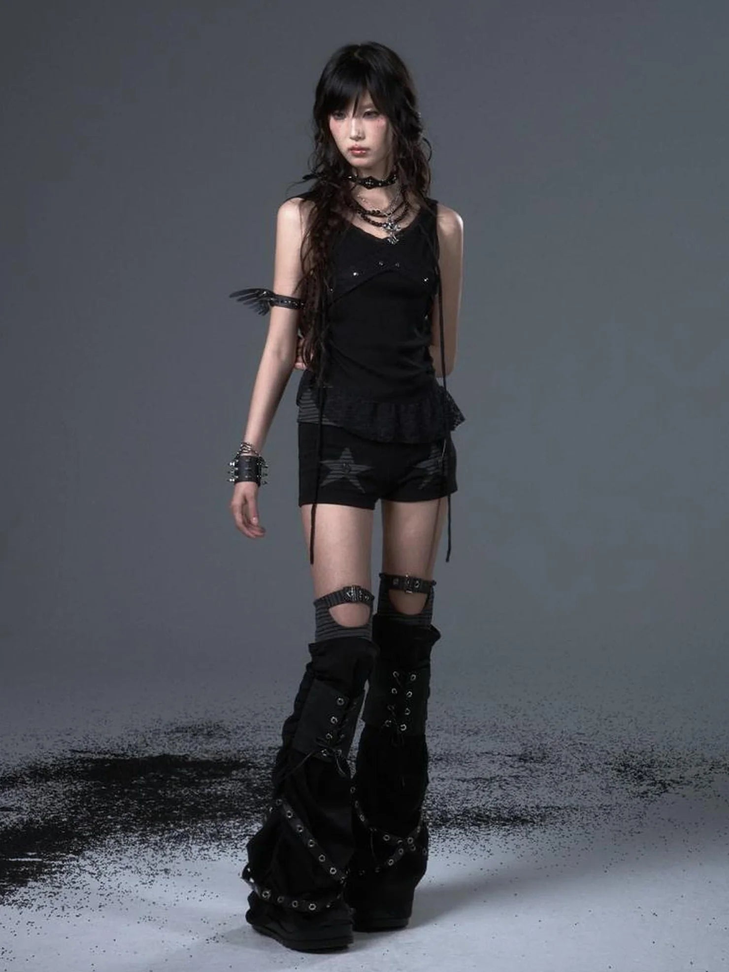 Frustration Garden Vintage Punk Star Striped Low Waist Knit Shorts