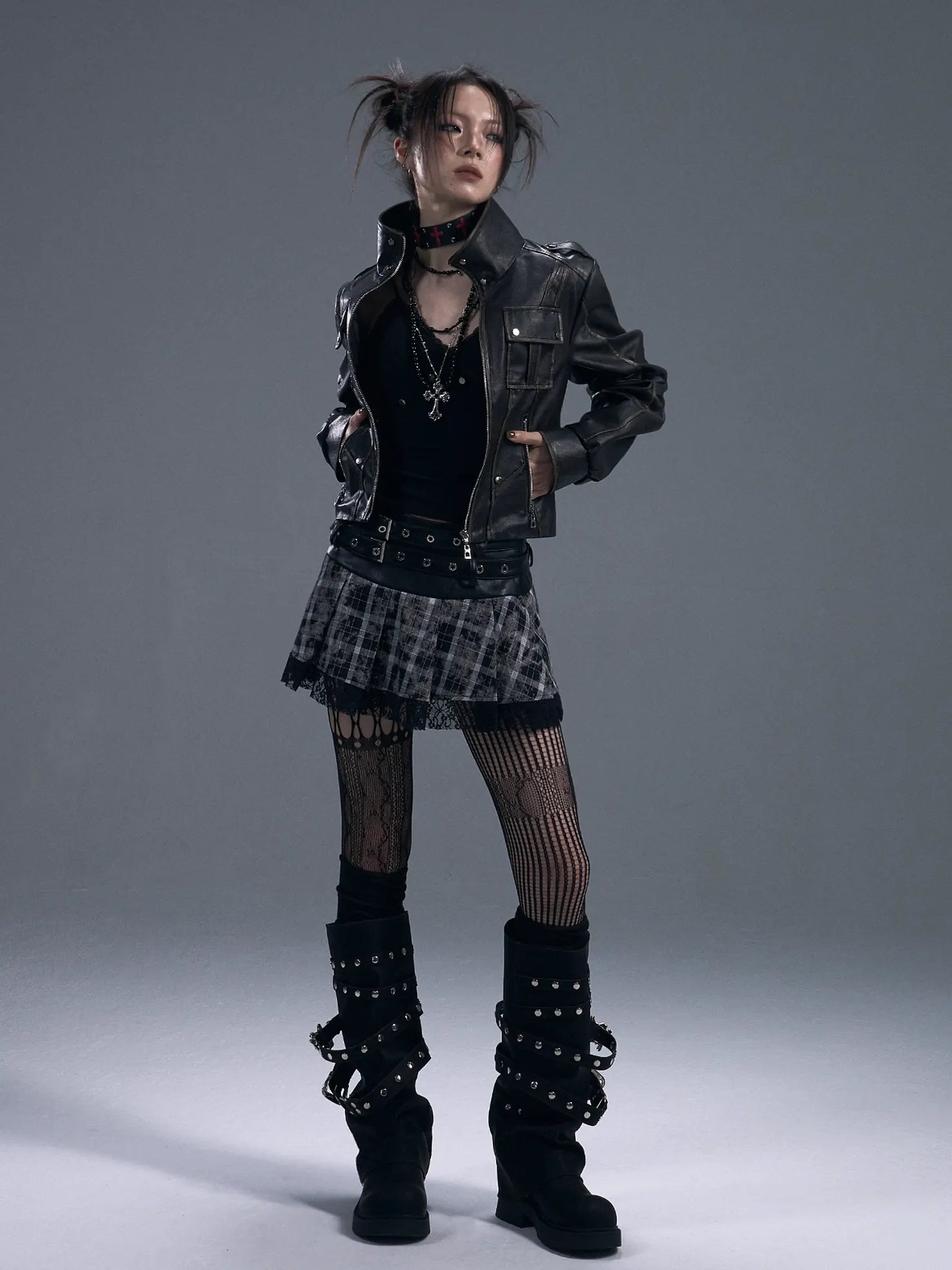 Frustration Garden Vintage Punk Two Tone Distressed Biker Jacket