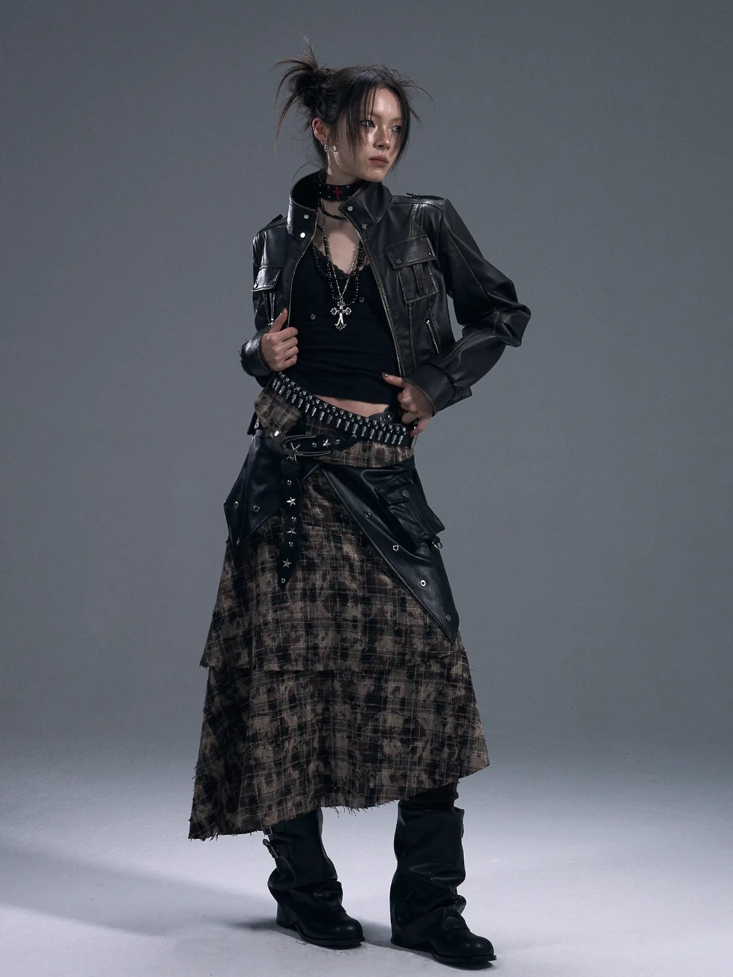 Frustration Garden Vintage Punk Two Tone Distressed Biker Jacket