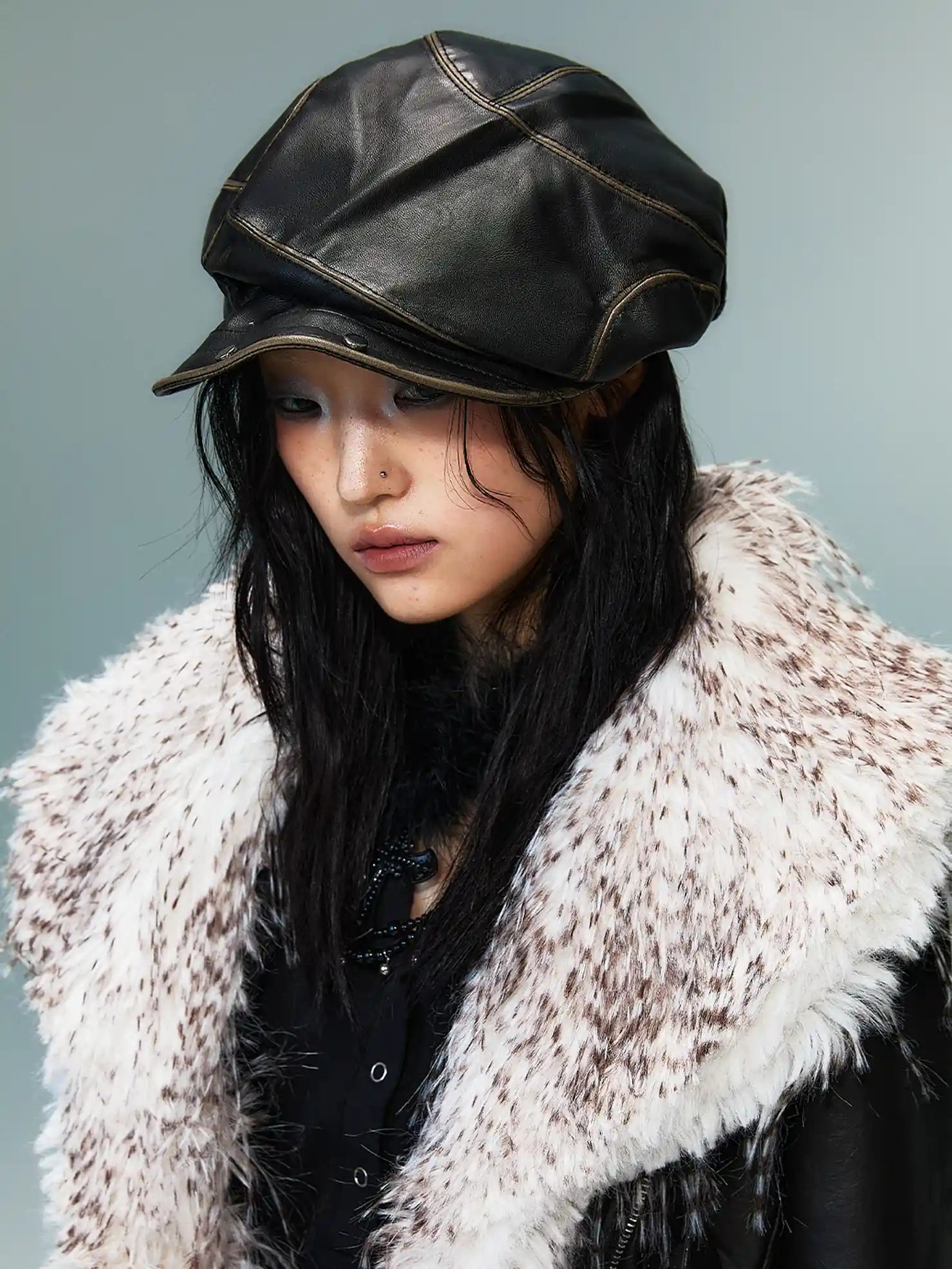 Frustration Garden Vintage Punk Two Tone Rivet Leather Cap